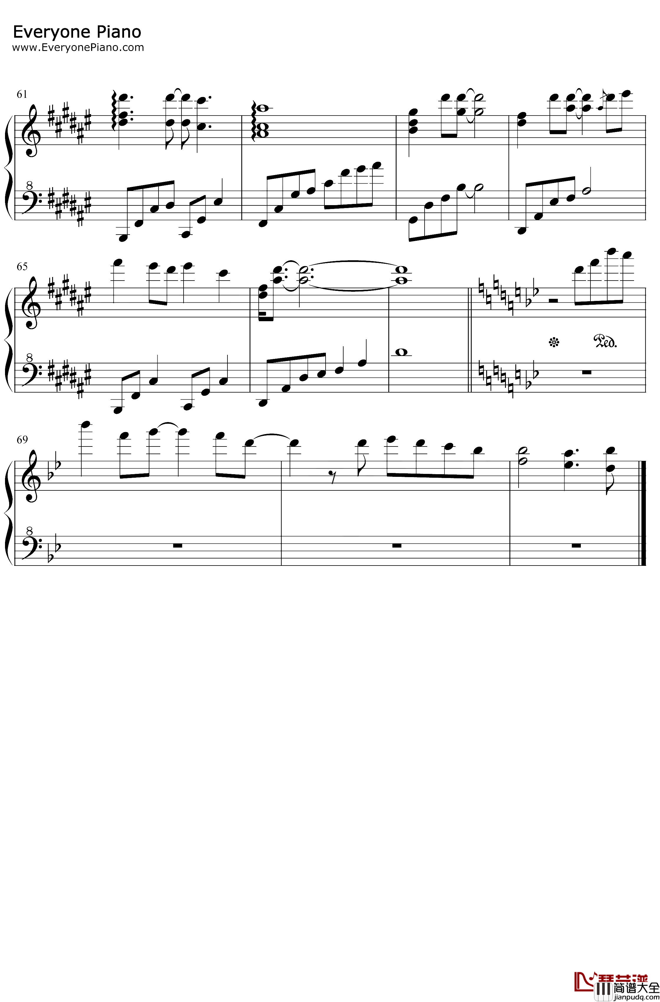 一直很安静钢琴谱_阿桑_完美版_仙剑奇侠传插曲