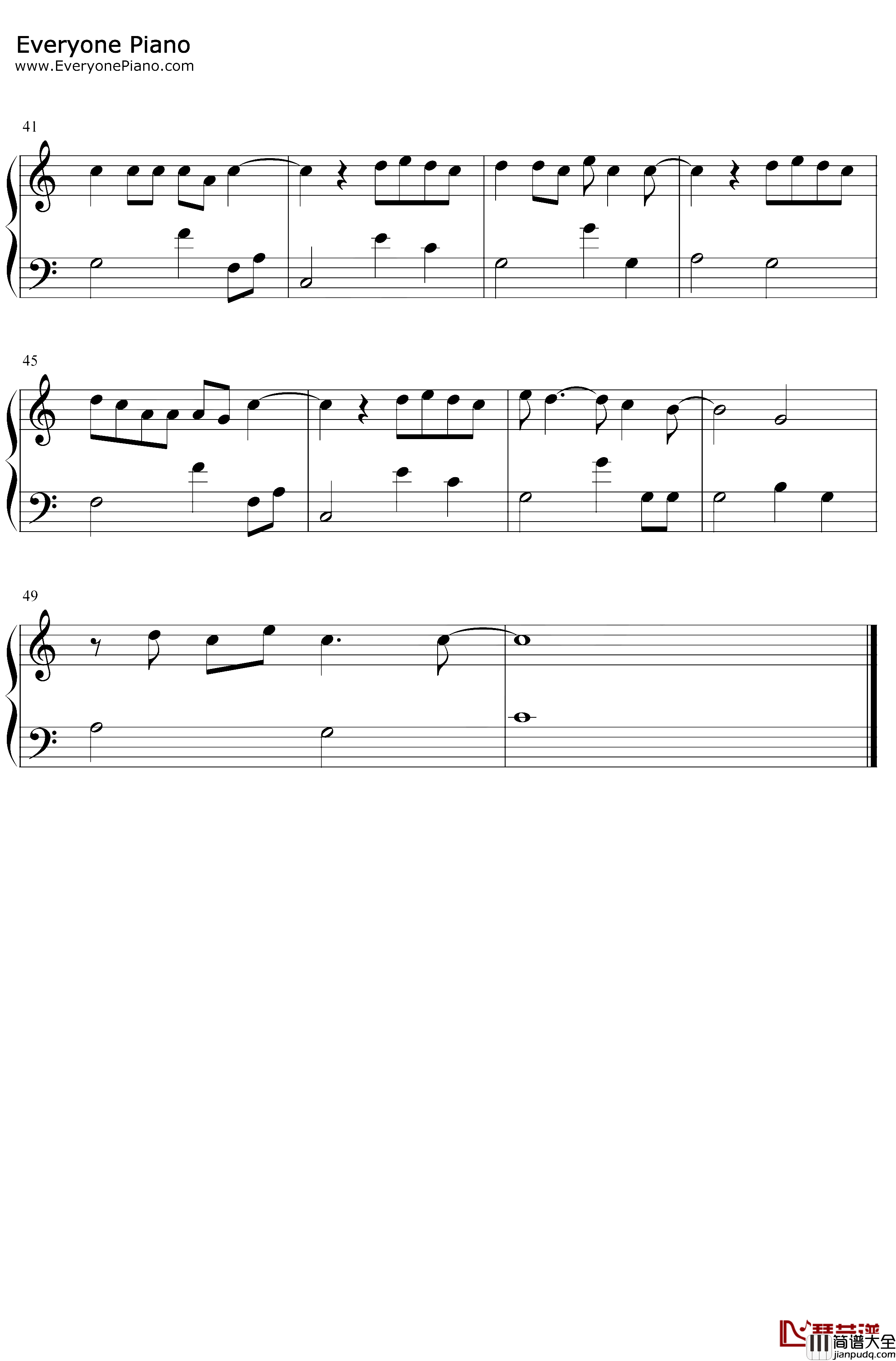 Let_Her_Go钢琴谱_Passenger_C调简单版