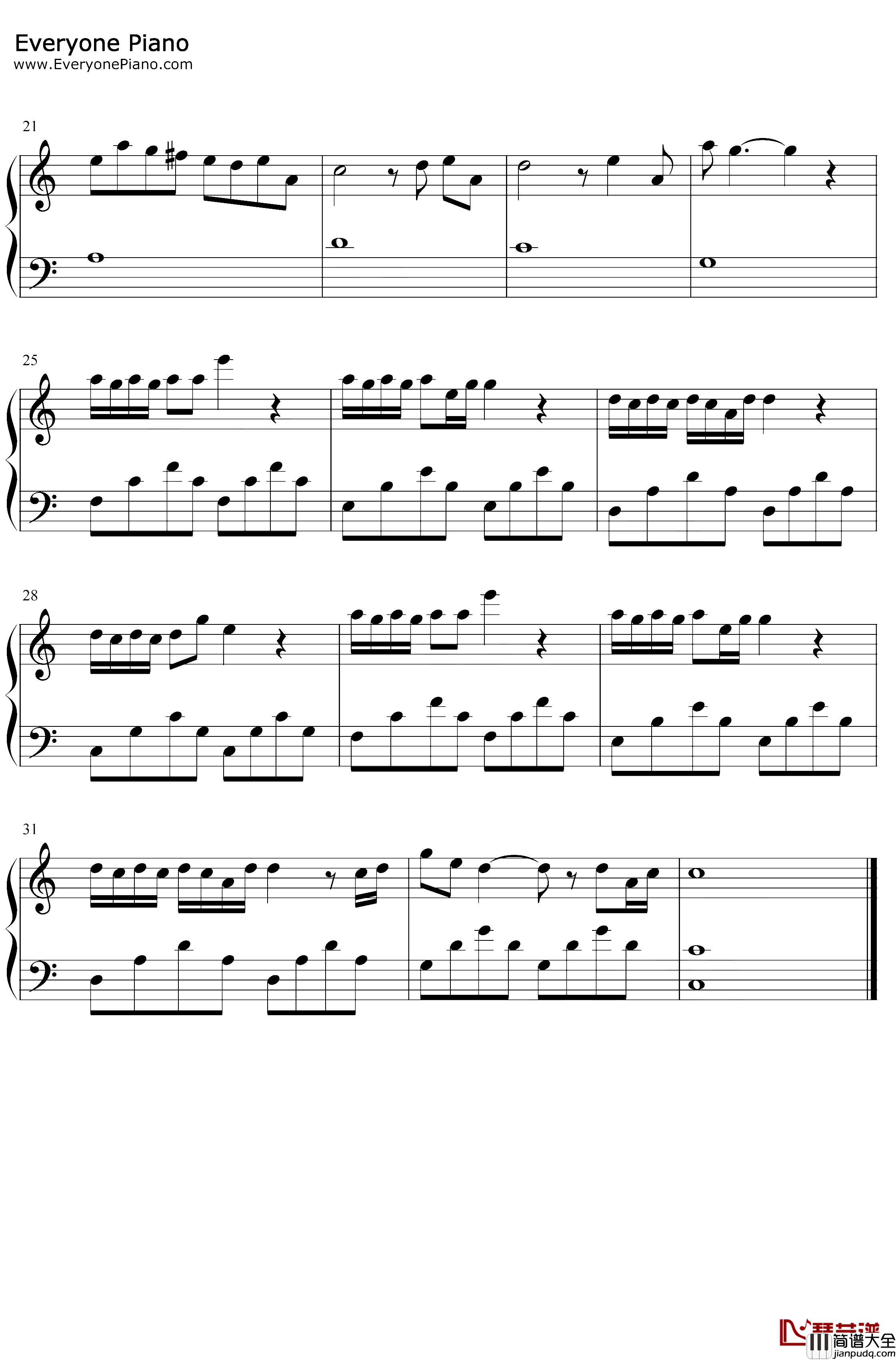 还魂门钢琴谱_胡彦斌_C调简单版