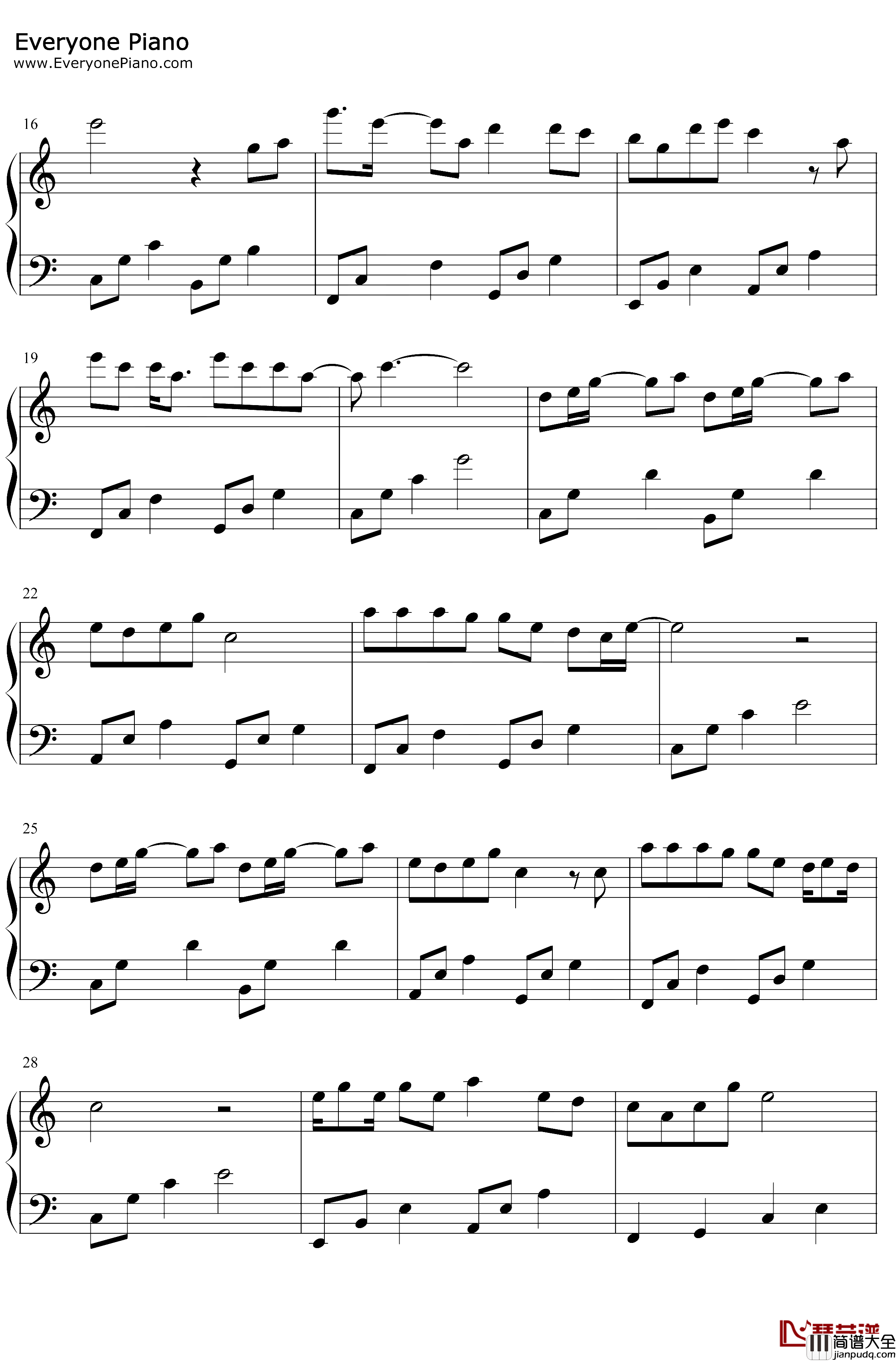 清明雨上钢琴谱_许嵩_C调简单版