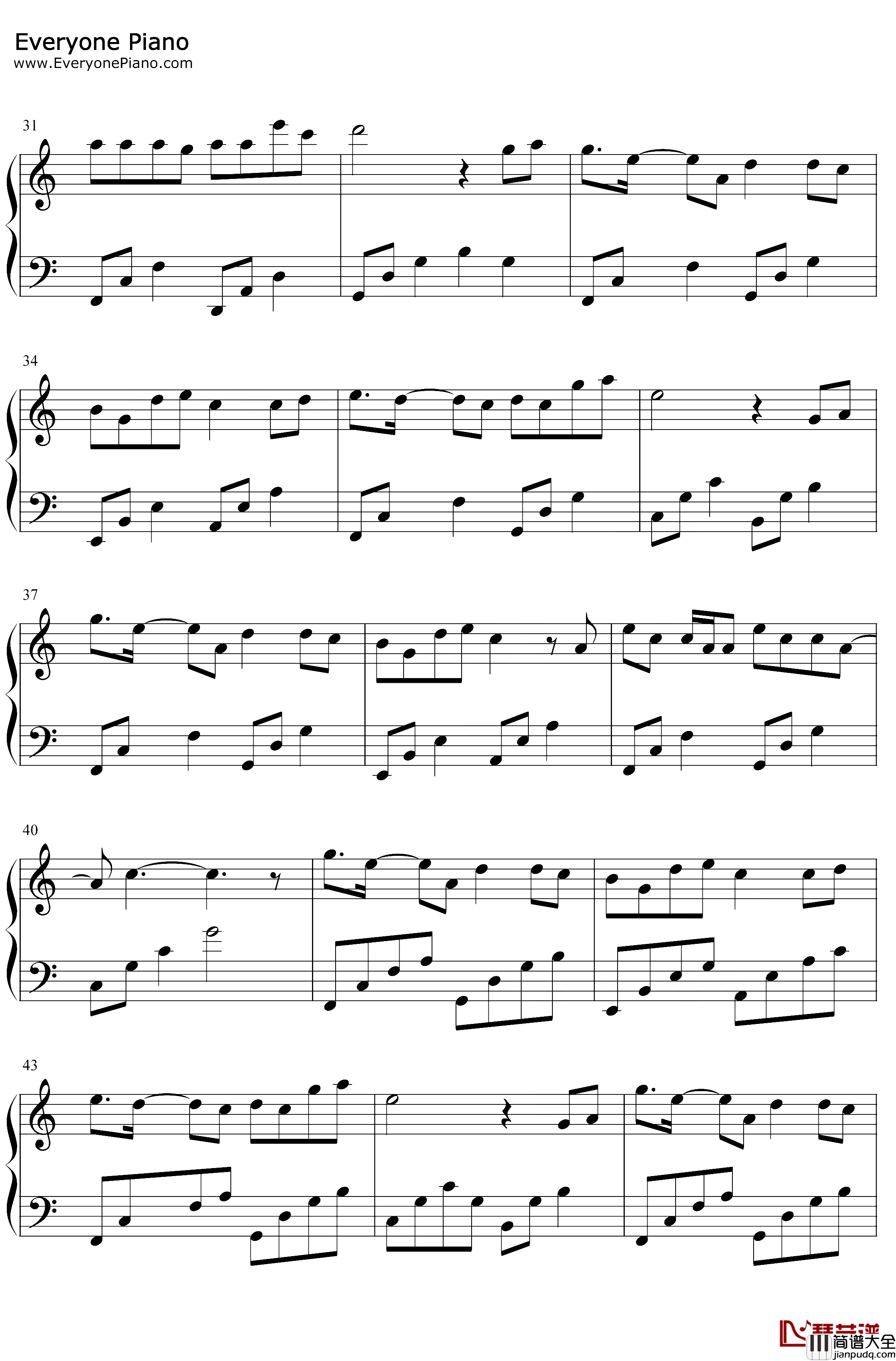 清明雨上钢琴谱_许嵩_C调简单版