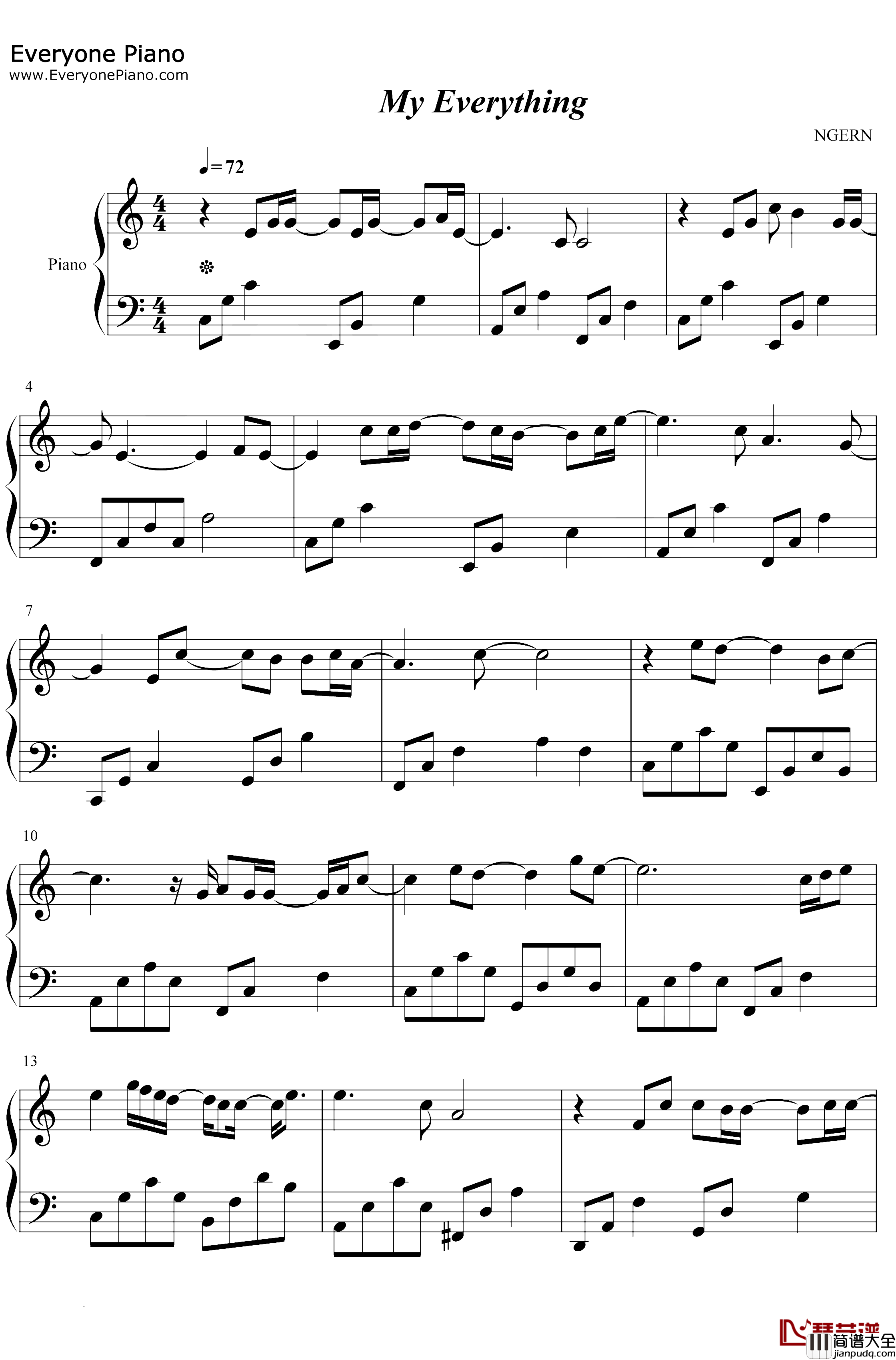 My_Everything钢琴谱_金骏植_C调简单版_以家人之名插曲