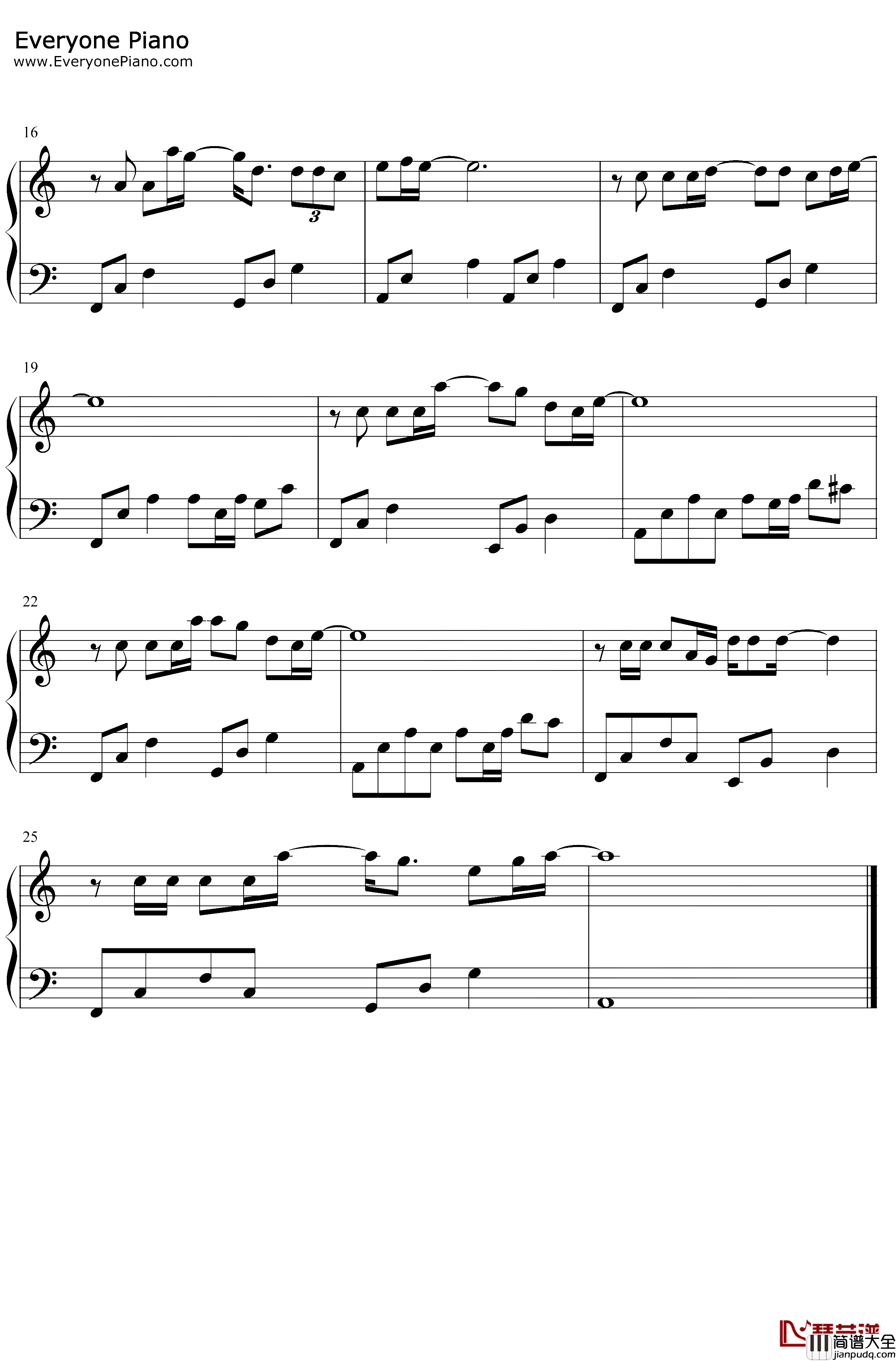 红颜钢琴谱_胡彦斌_C调简单版