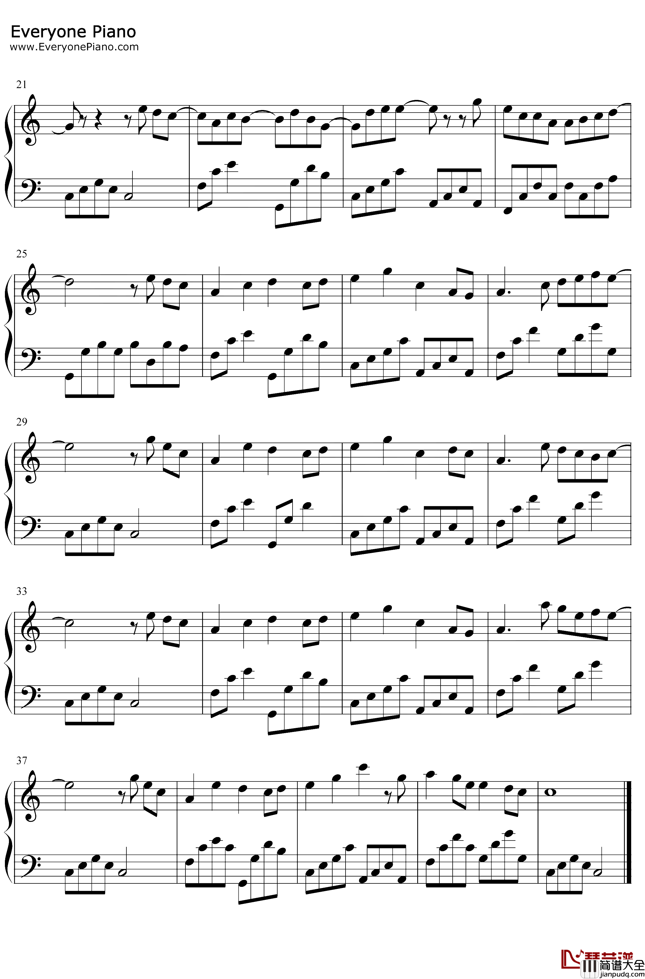 娃娃脸钢琴谱_后弦_C调简单版