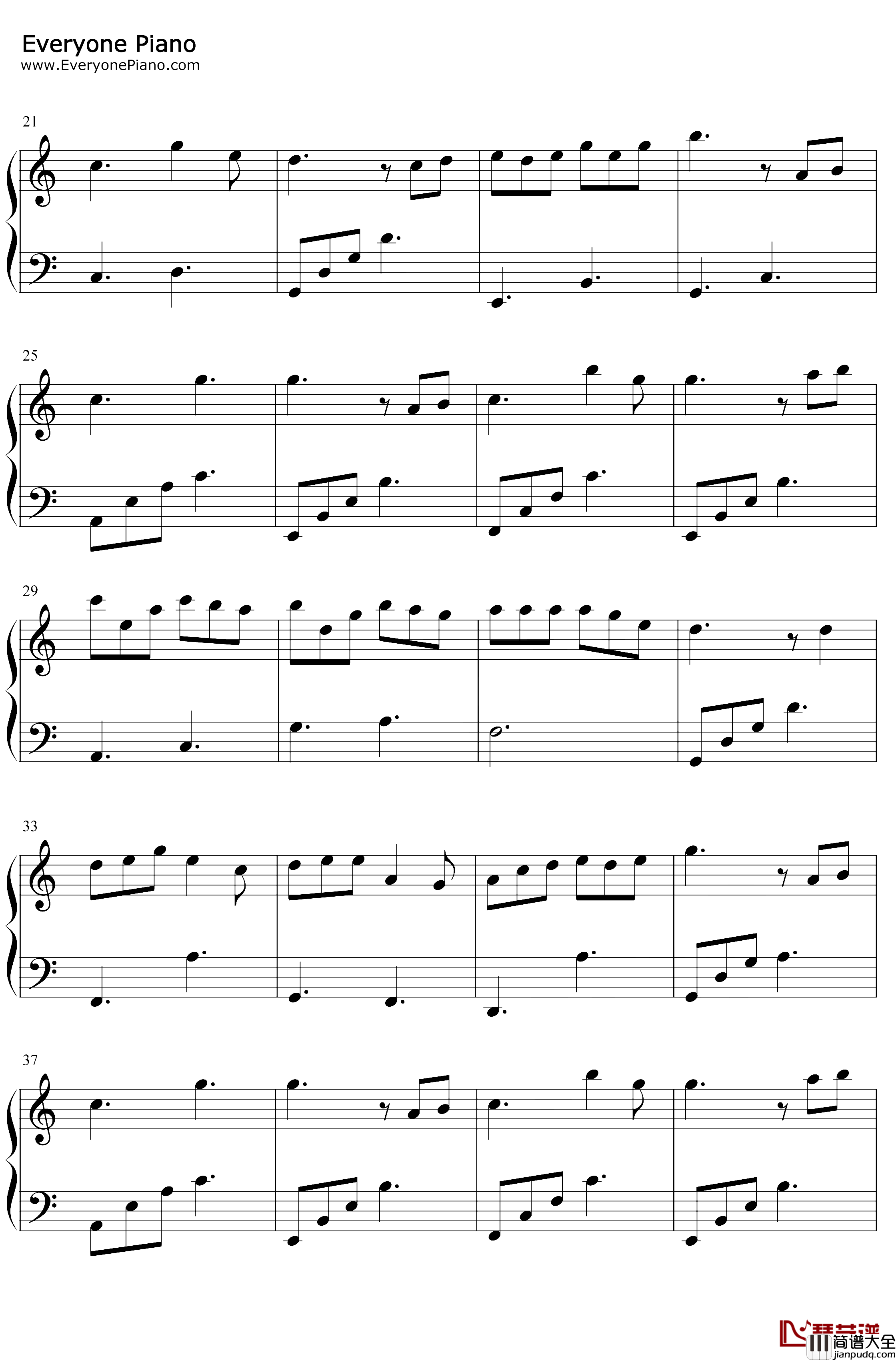 不可说钢琴谱_霍建华赵丽颖_C调简单版