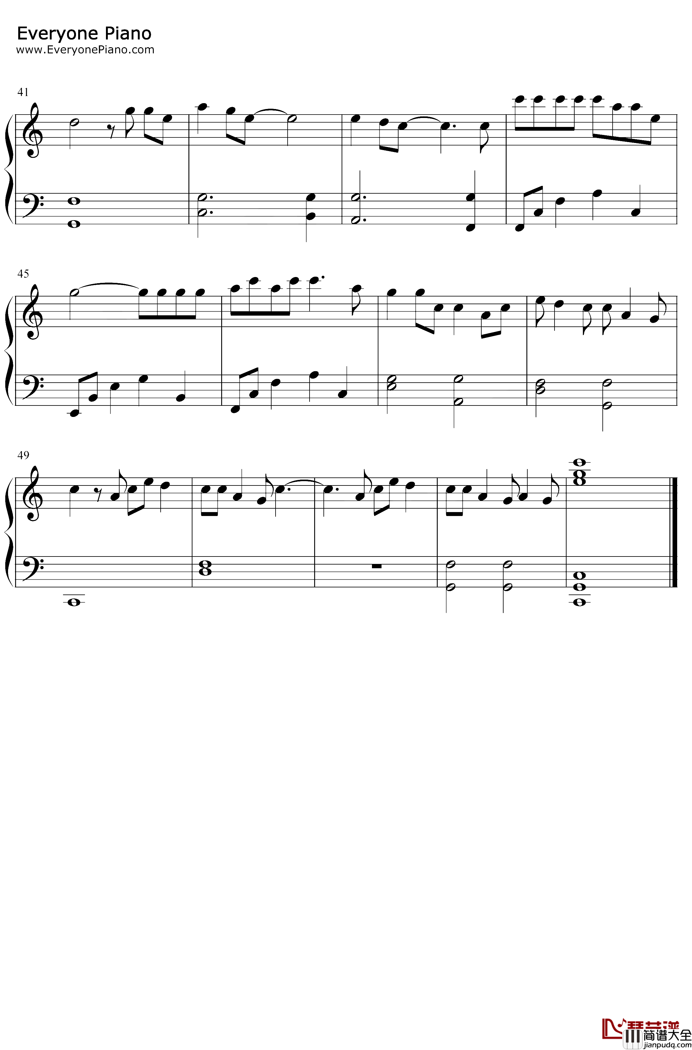 心太软钢琴谱_任贤齐_C调简单版