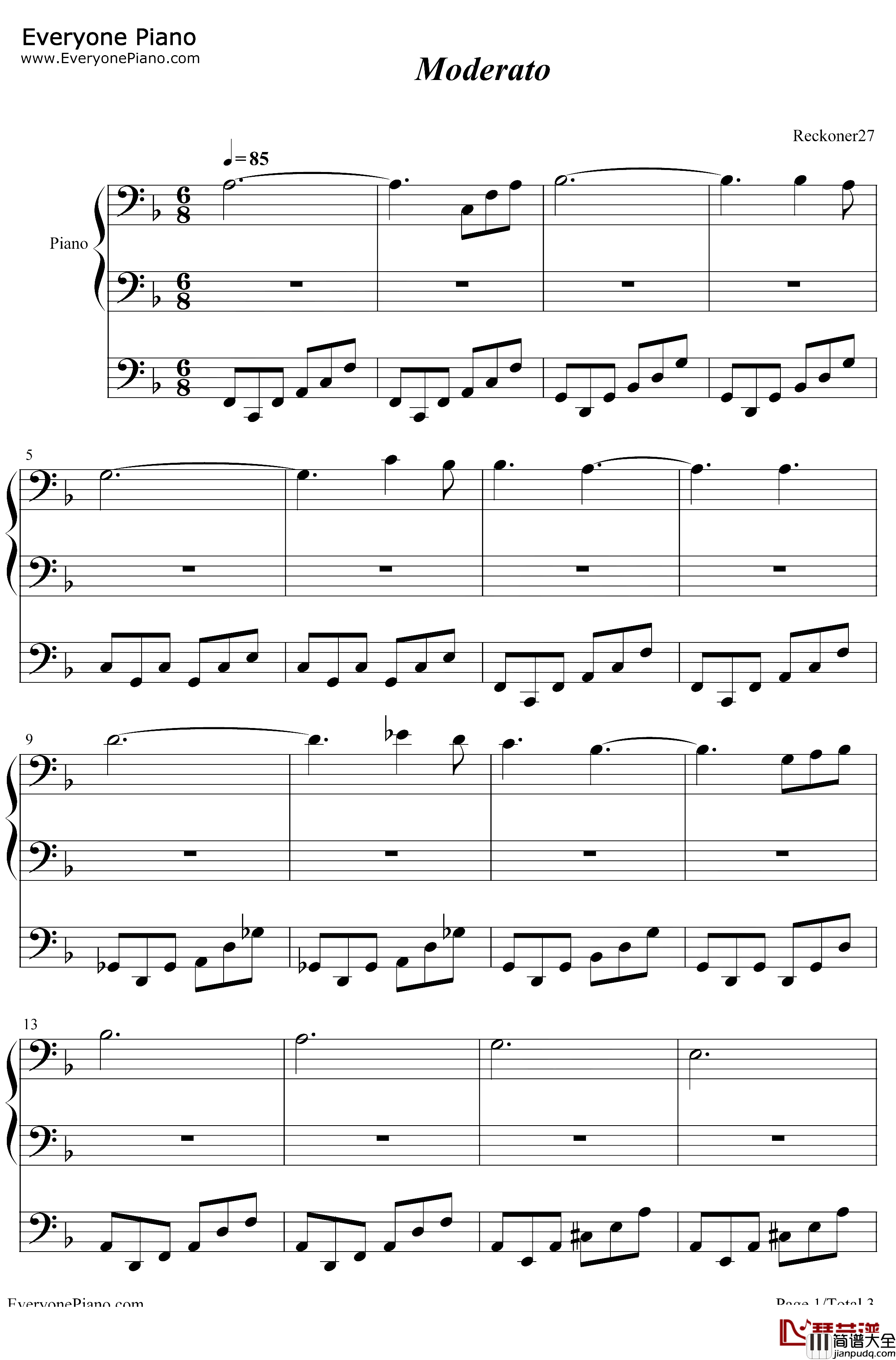 Moderato钢琴谱_S.E.N.S._xxxHOLiC插曲