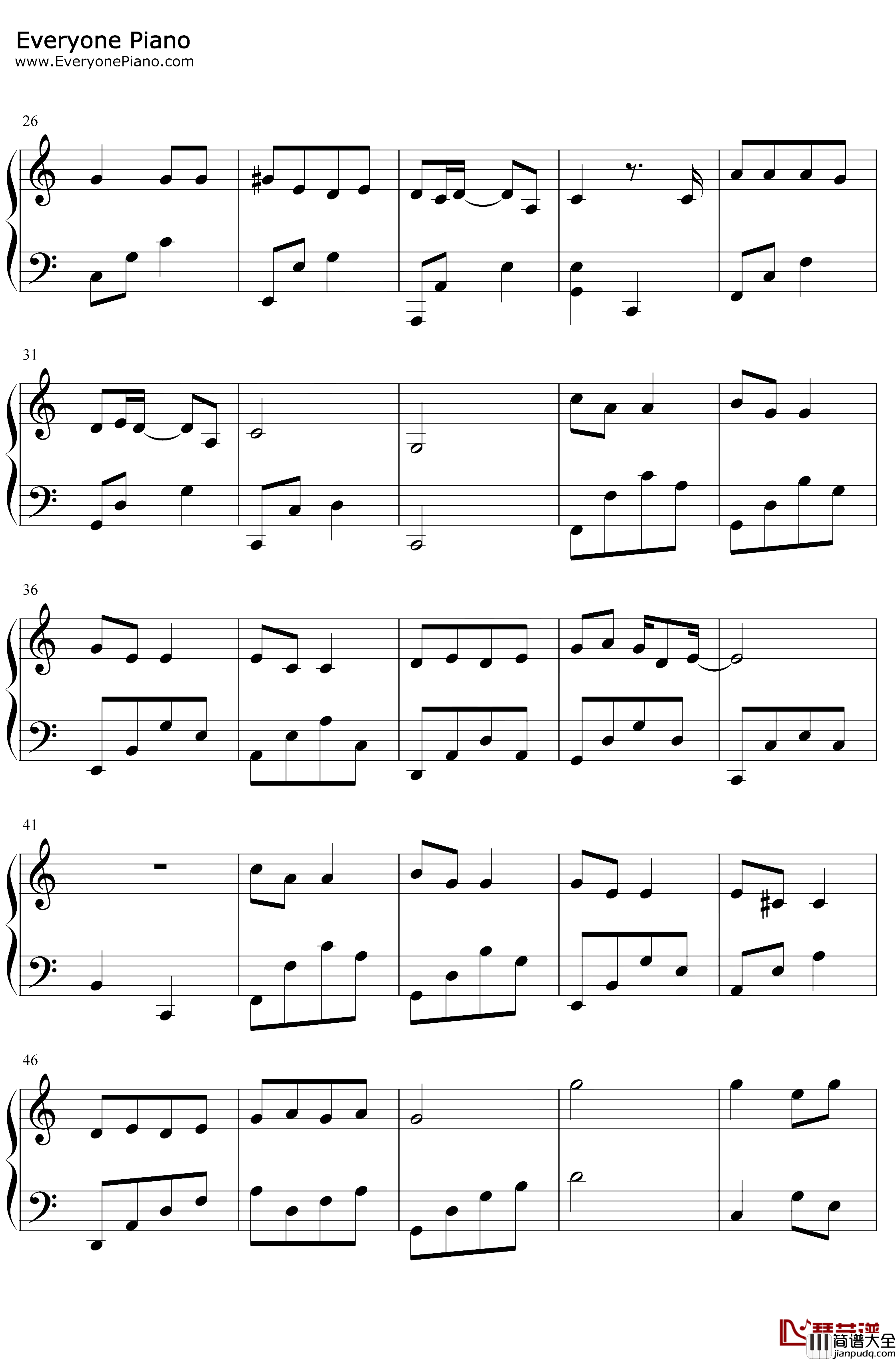 如果当时钢琴谱_许嵩_C调简单版