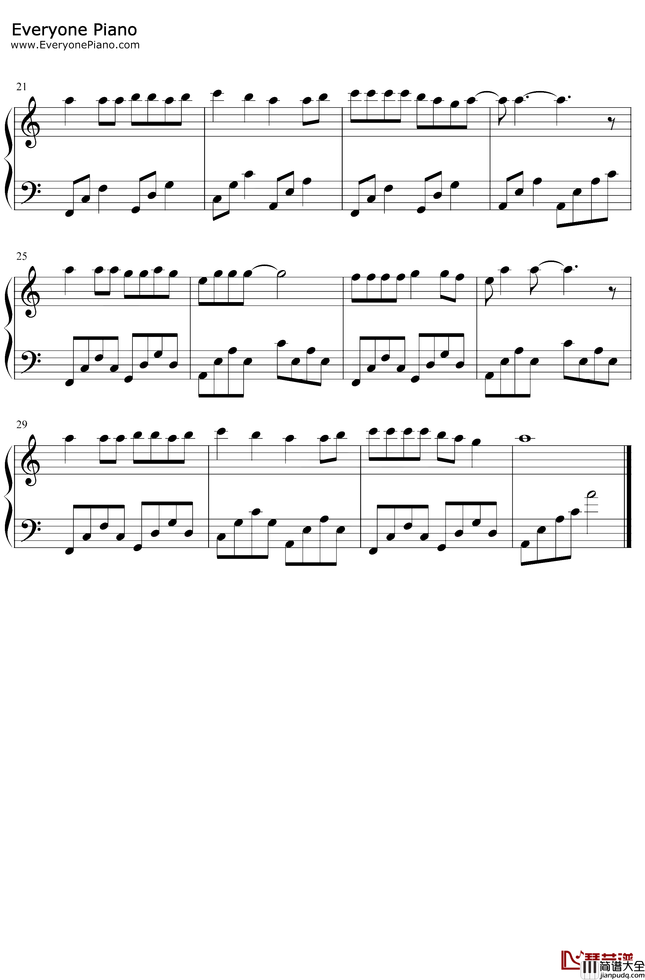 爱的故事上集钢琴谱_孙耀威_C调简单版