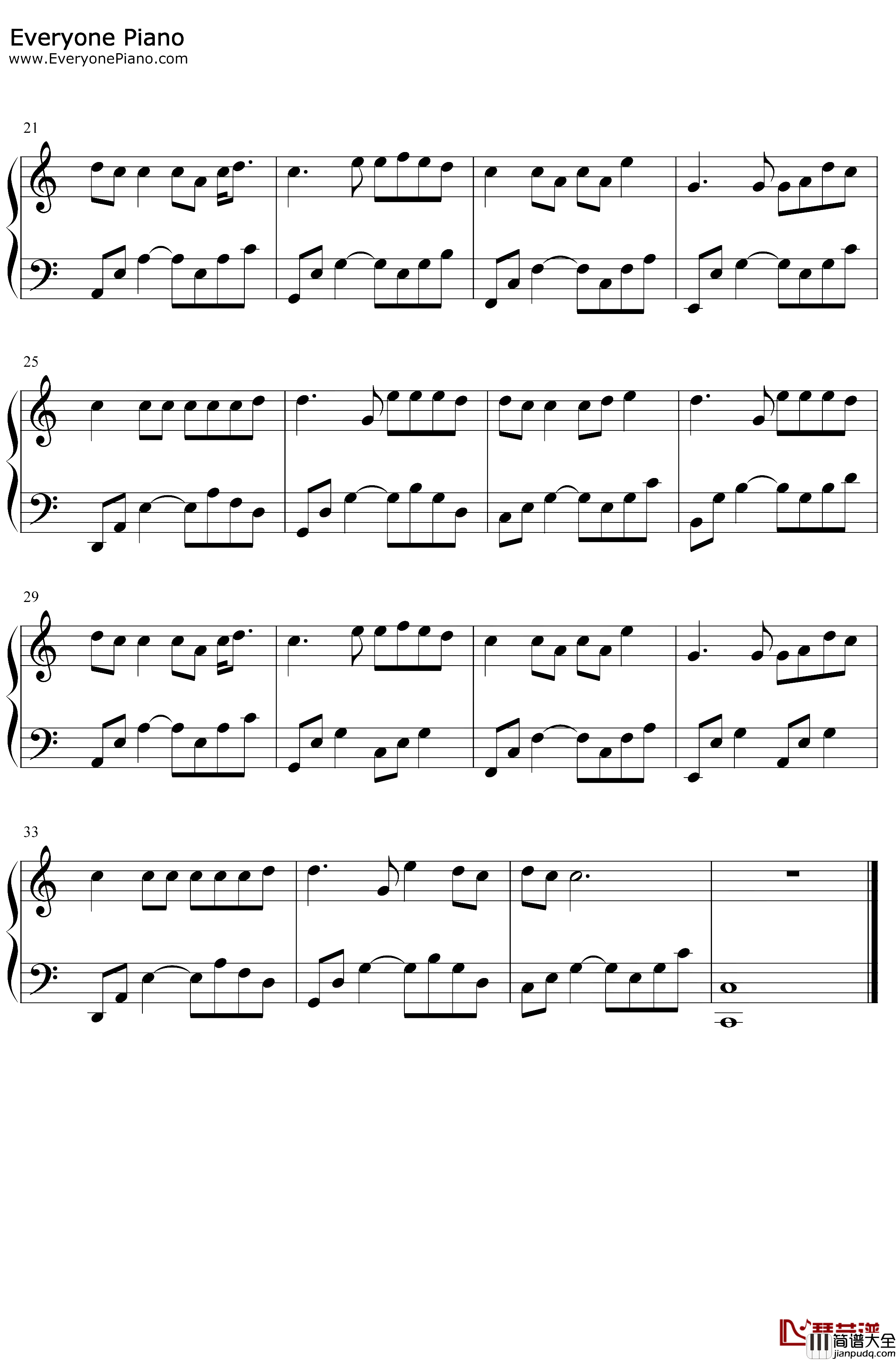 给我一首歌的时间钢琴谱_周杰伦_C调简单版