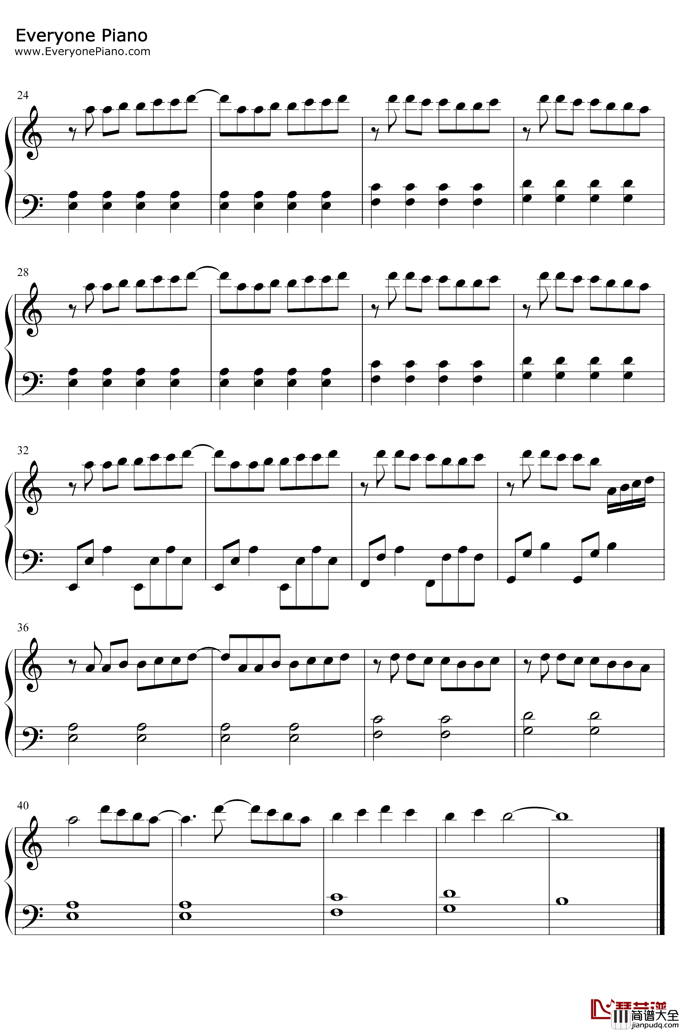 Time_Back钢琴谱_BadStyle_C调简单版