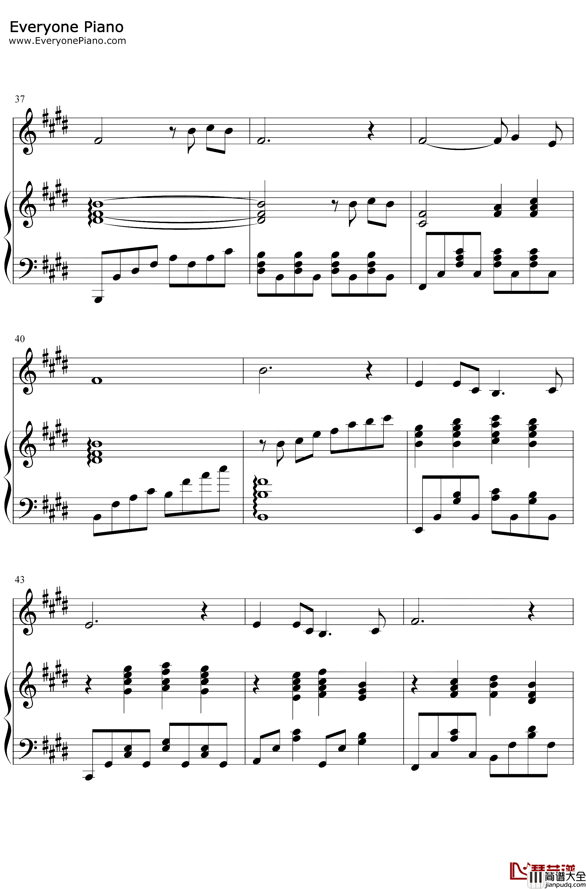 但愿人长久钢琴谱_邓丽君_弹唱版_邓丽君