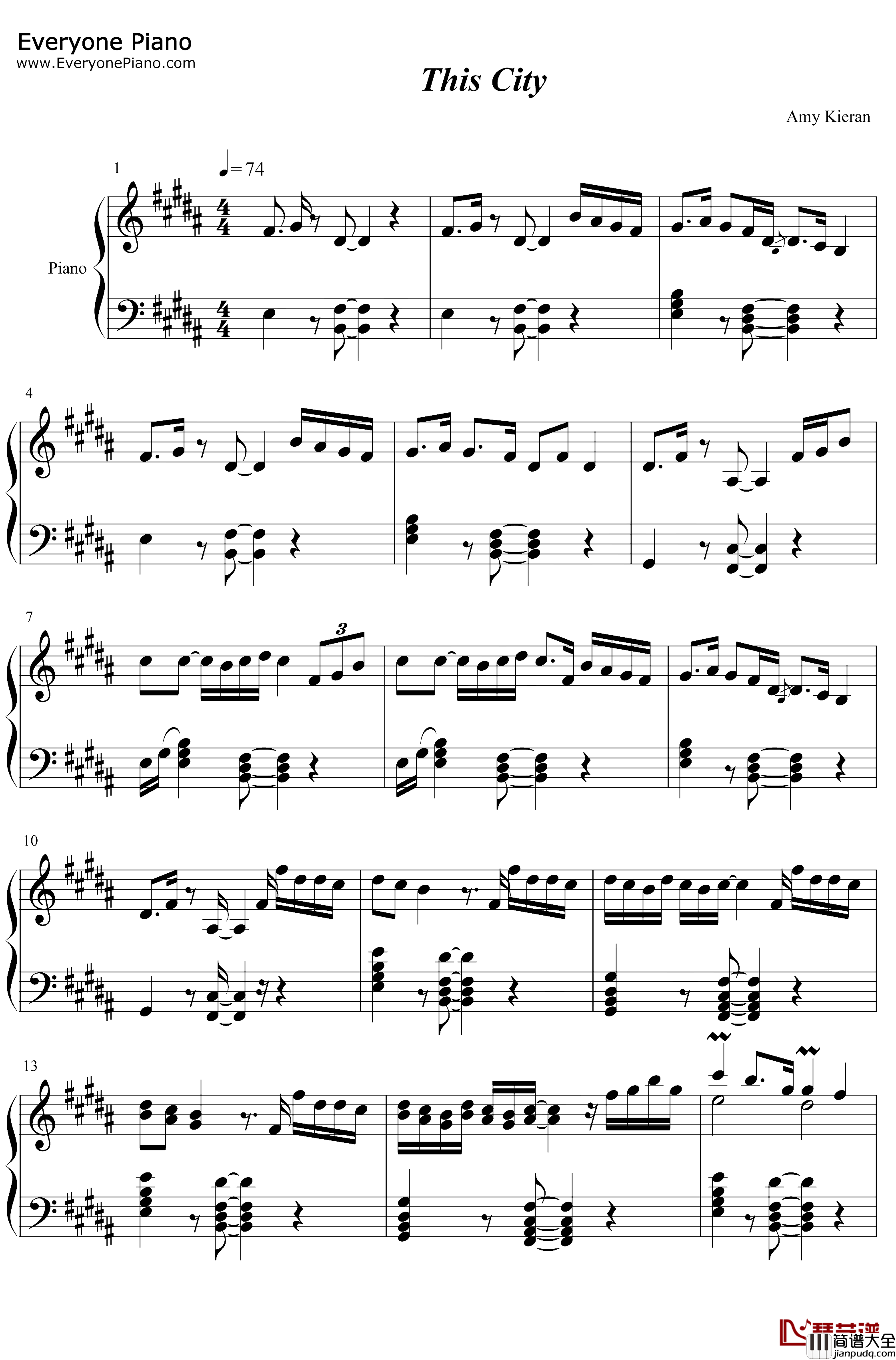 This_City钢琴谱_SamFischer_SamFischer