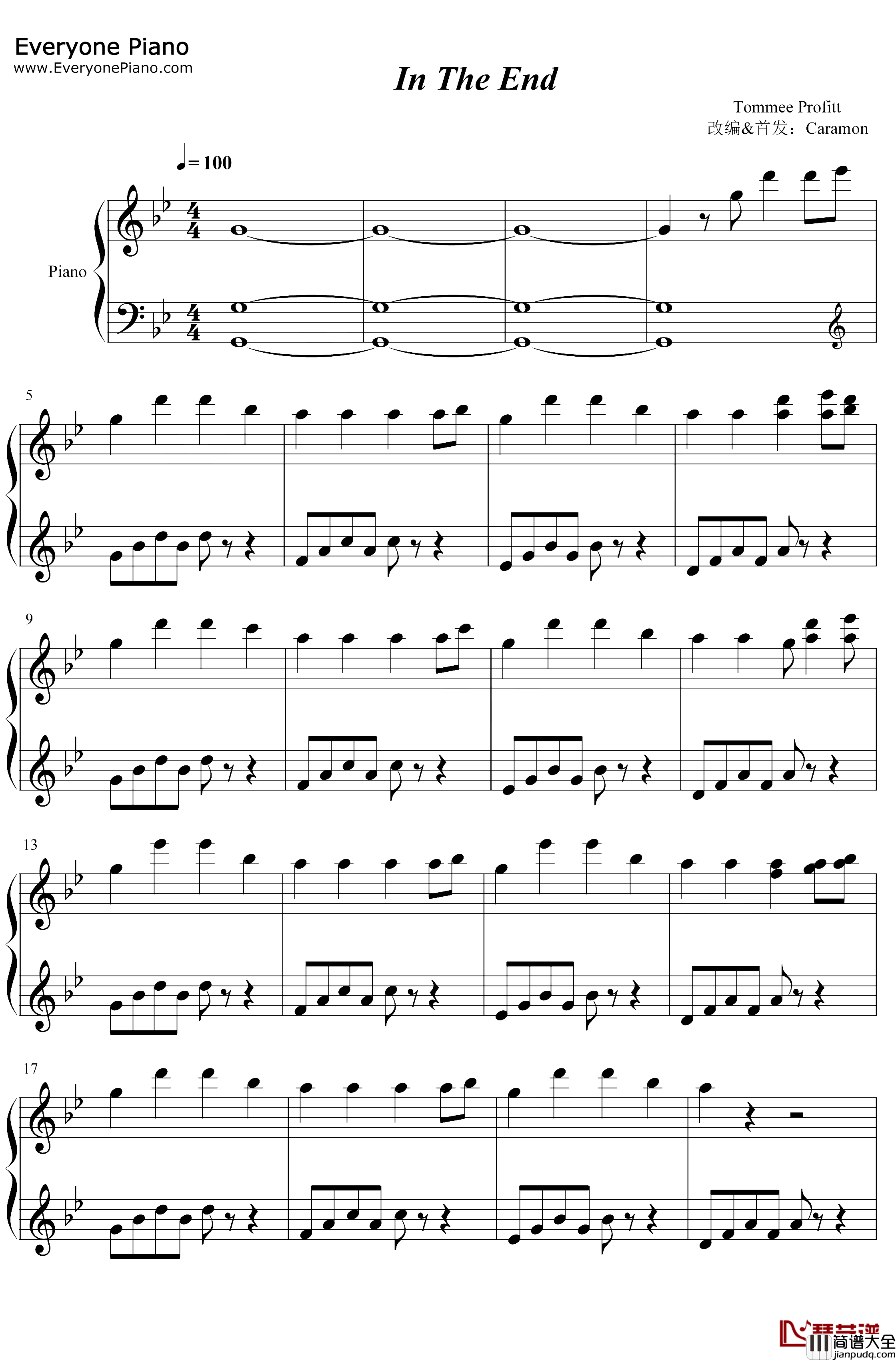 In_The_End钢琴谱_Tommee_Profitt_Fleurie_Jung_Youth_抖音完整版