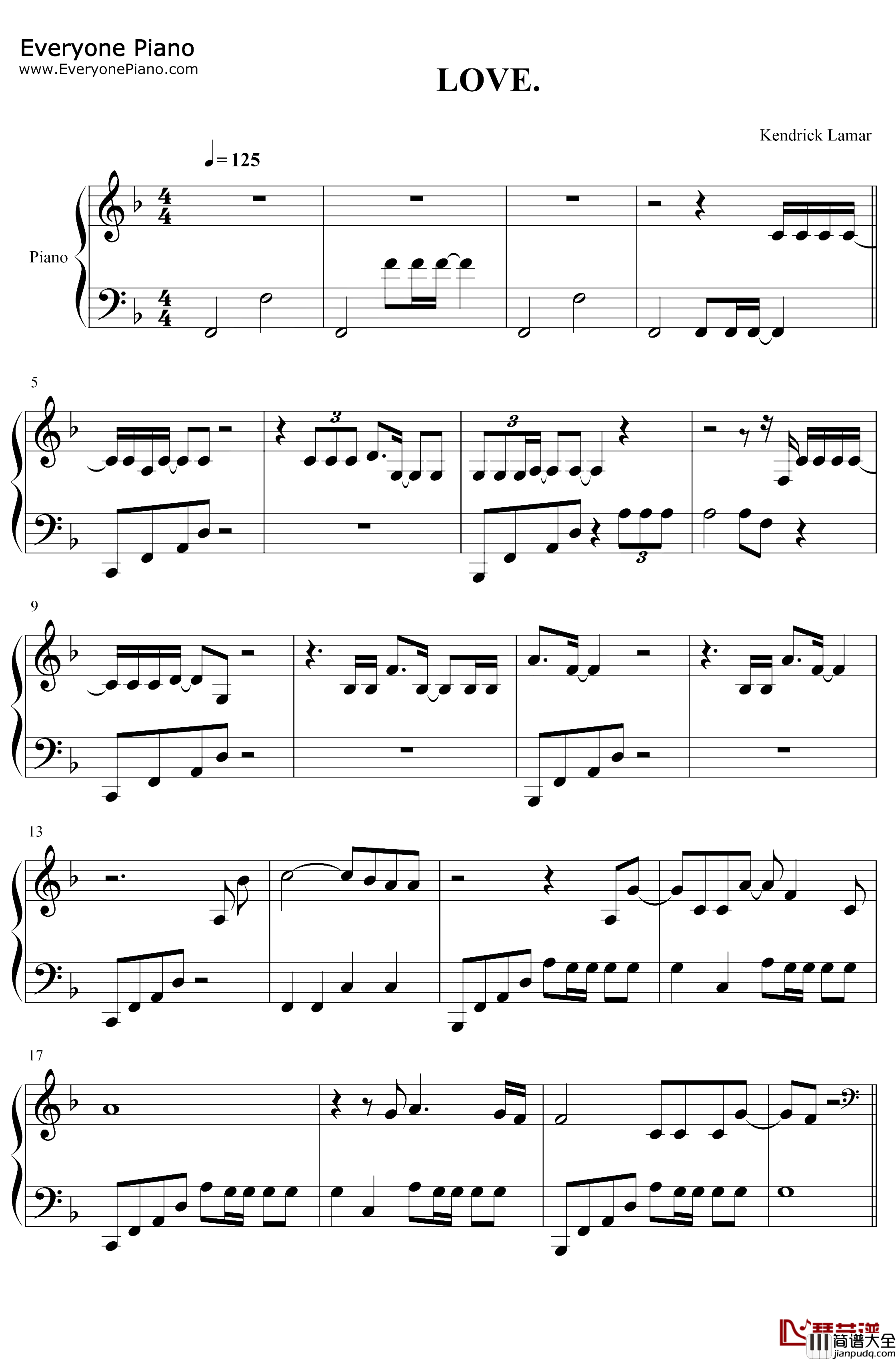 Love钢琴谱_Kendrick_Lamar