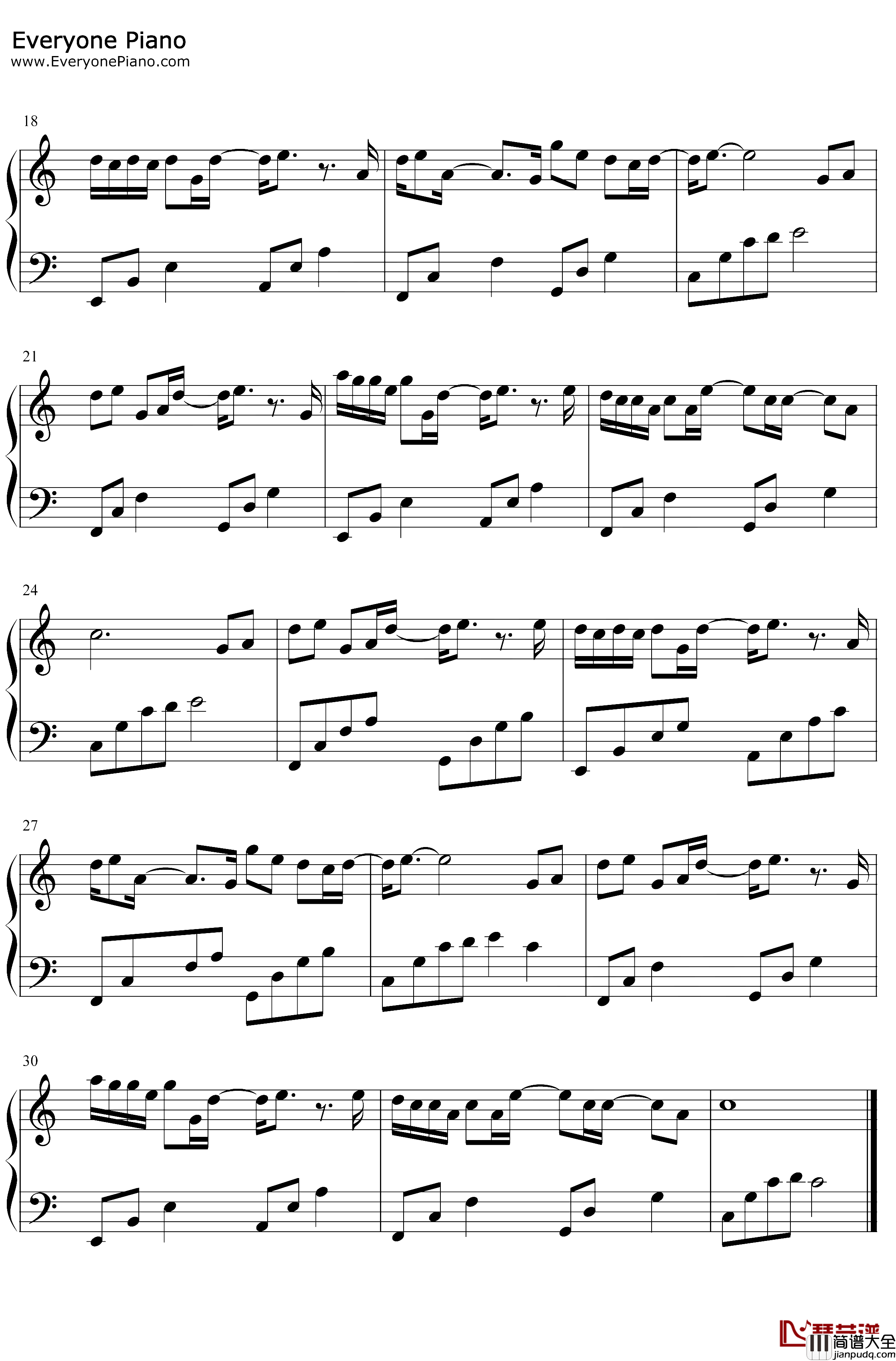 雀跃钢琴谱_任然小来哥_C调简单版_多想留在你的身边让爱渗透了整个世界