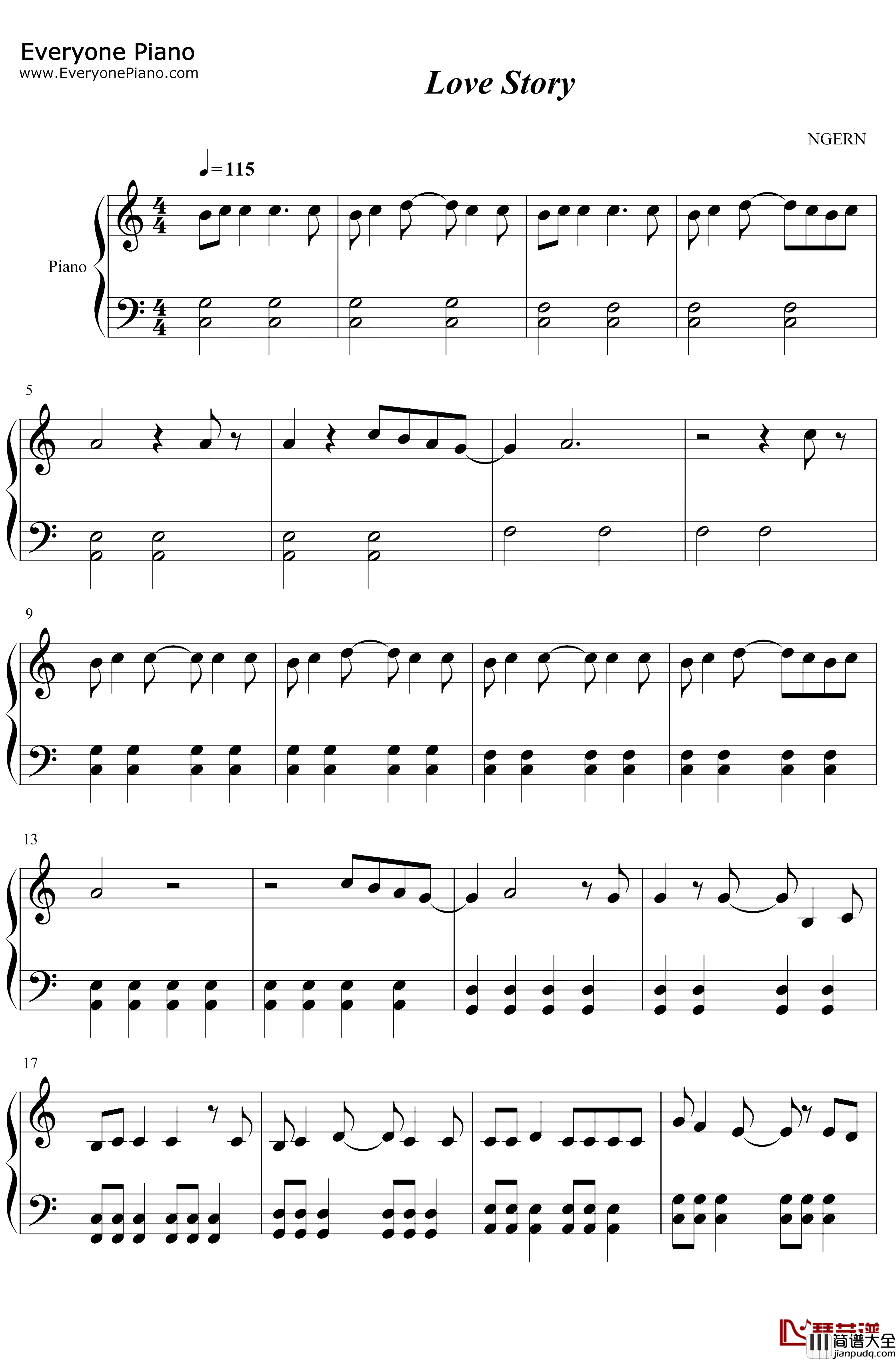 Taylor_Swift钢琴谱_Taylor_Swift_爱情故事_C调简单版