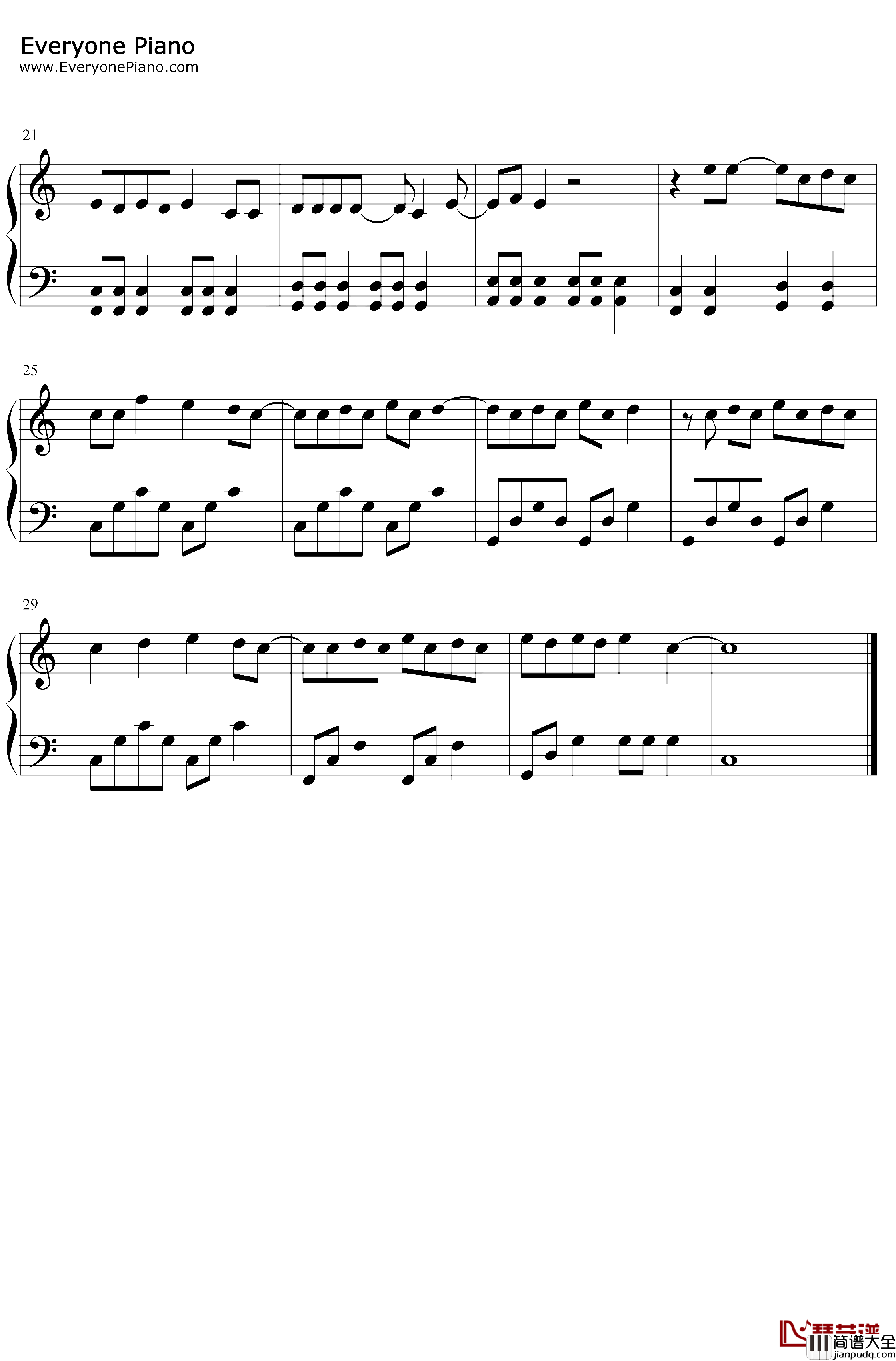 Taylor_Swift钢琴谱_Taylor_Swift_爱情故事_C调简单版