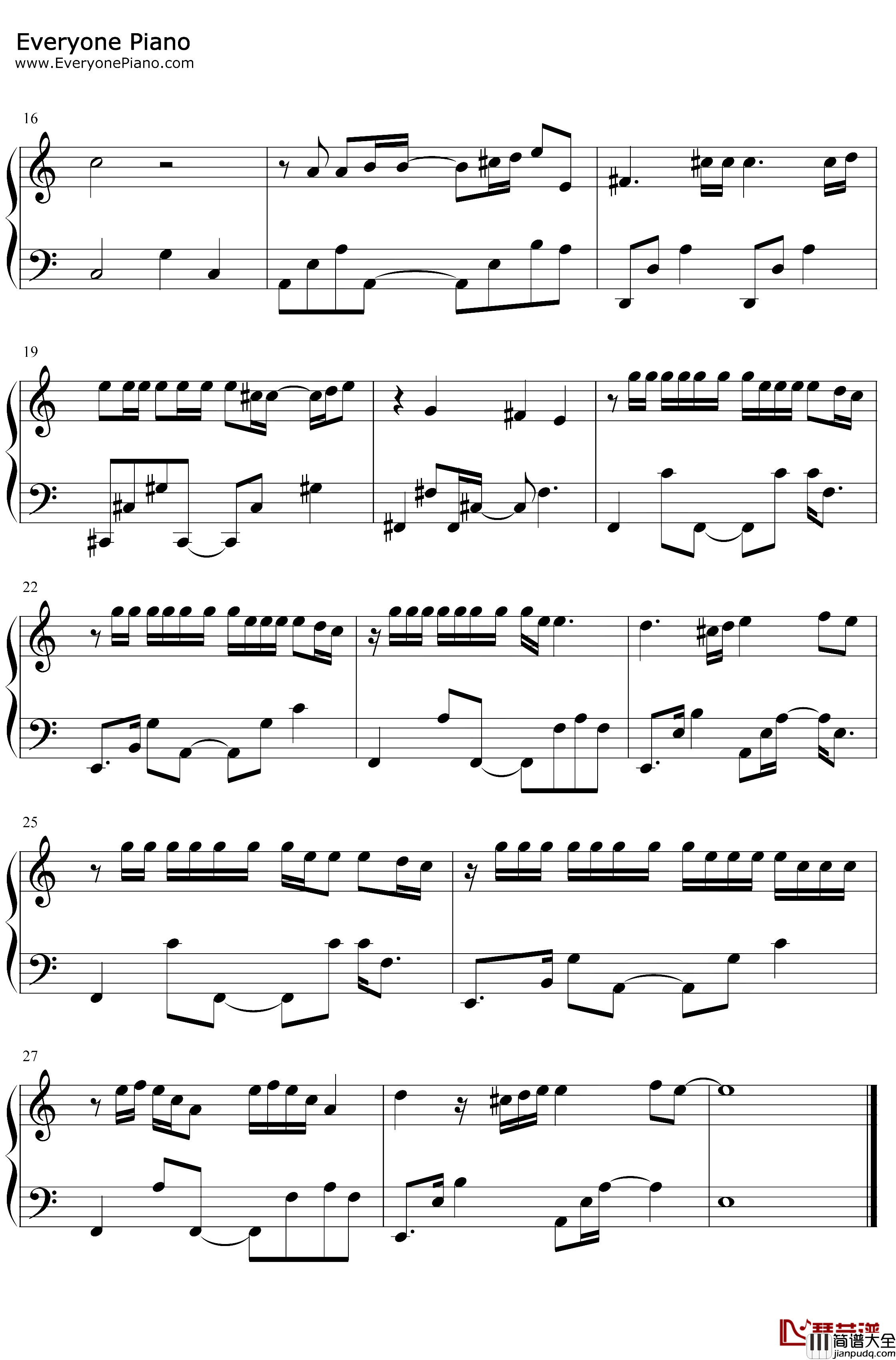 Rain钢琴谱_秦基博_C调简单版_言叶之庭主题曲