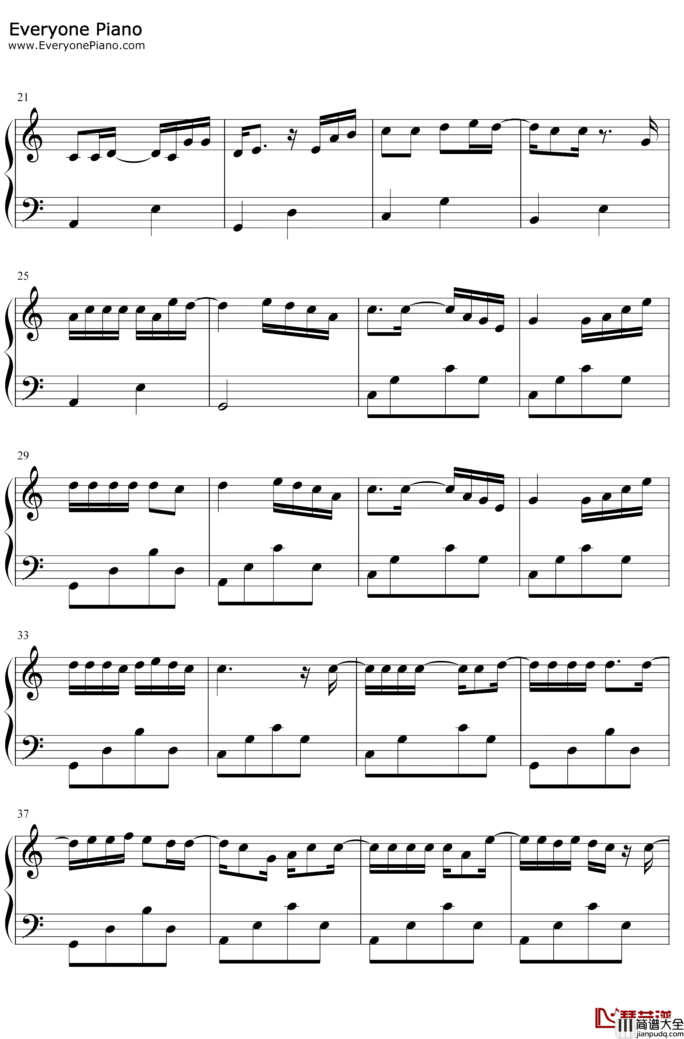 大城小爱钢琴谱_王力宏_C调简单版