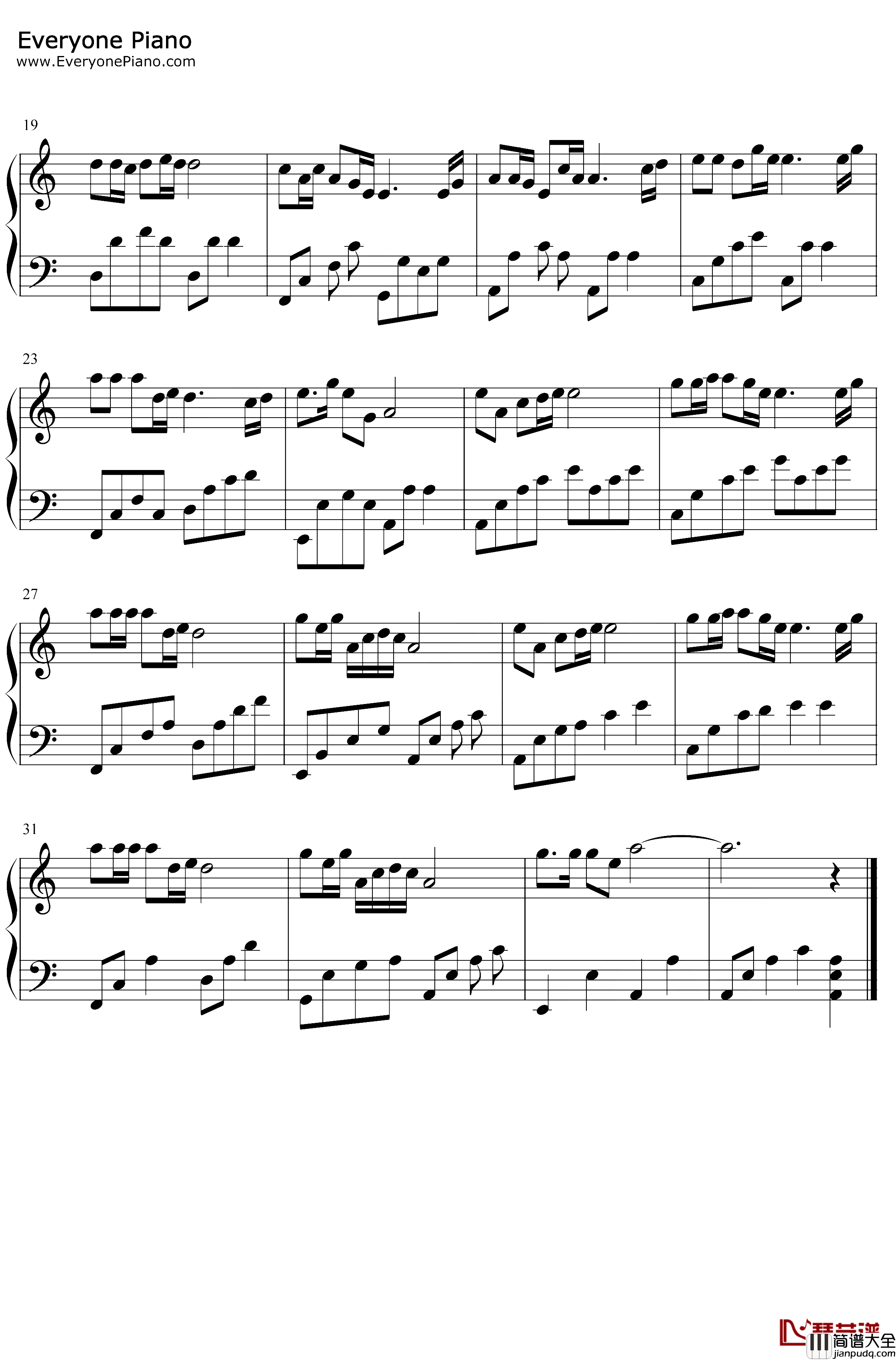 酒醉的蝴蝶钢琴谱_崔伟立_C调简单版