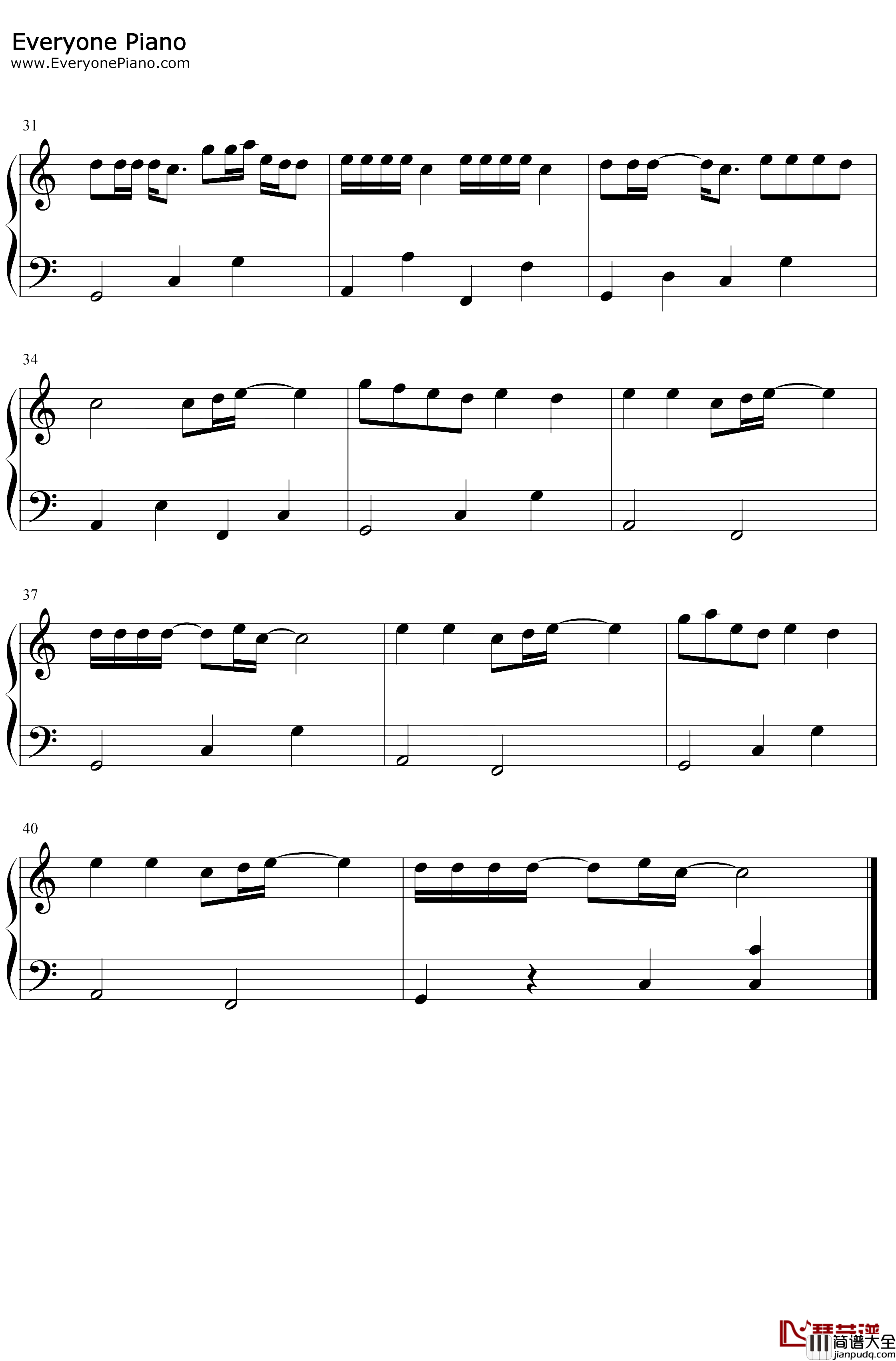 欧若拉钢琴谱_张韶涵_C调简单版