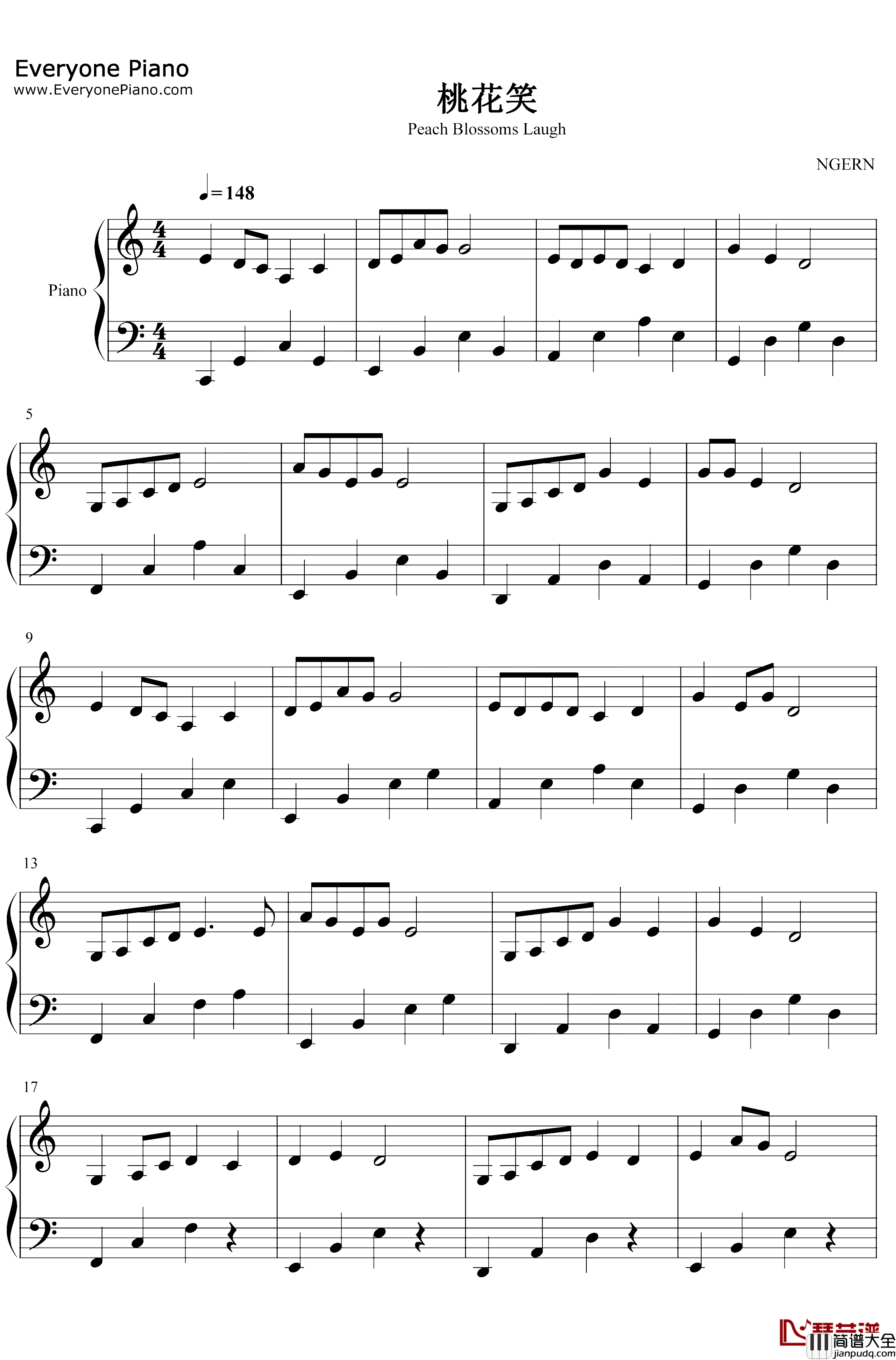 桃花笑钢琴谱_洛天依/言和/乐正绫_C调简单版