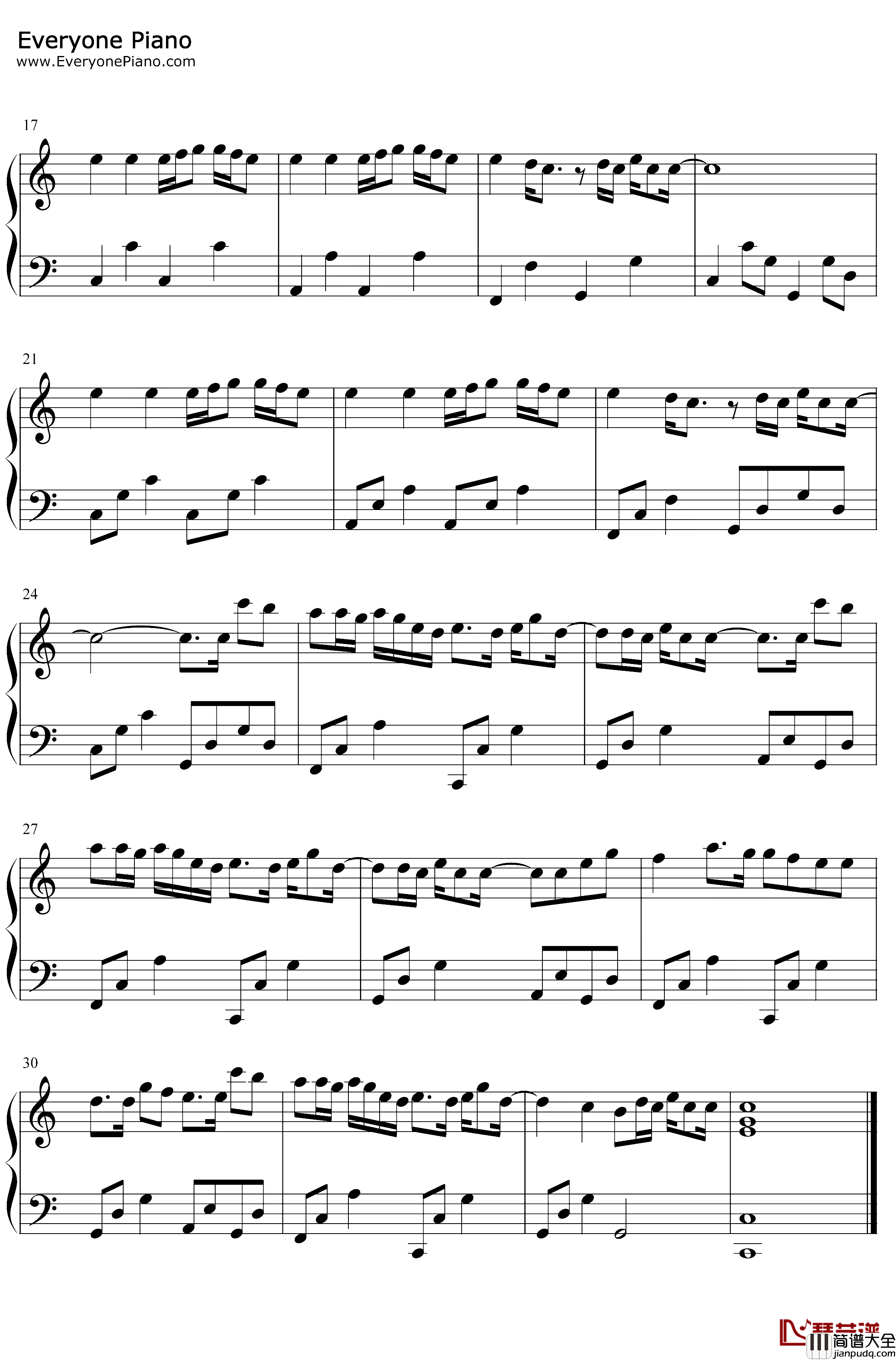 一百万个可能钢琴谱_Christine_Welch_C调简单版