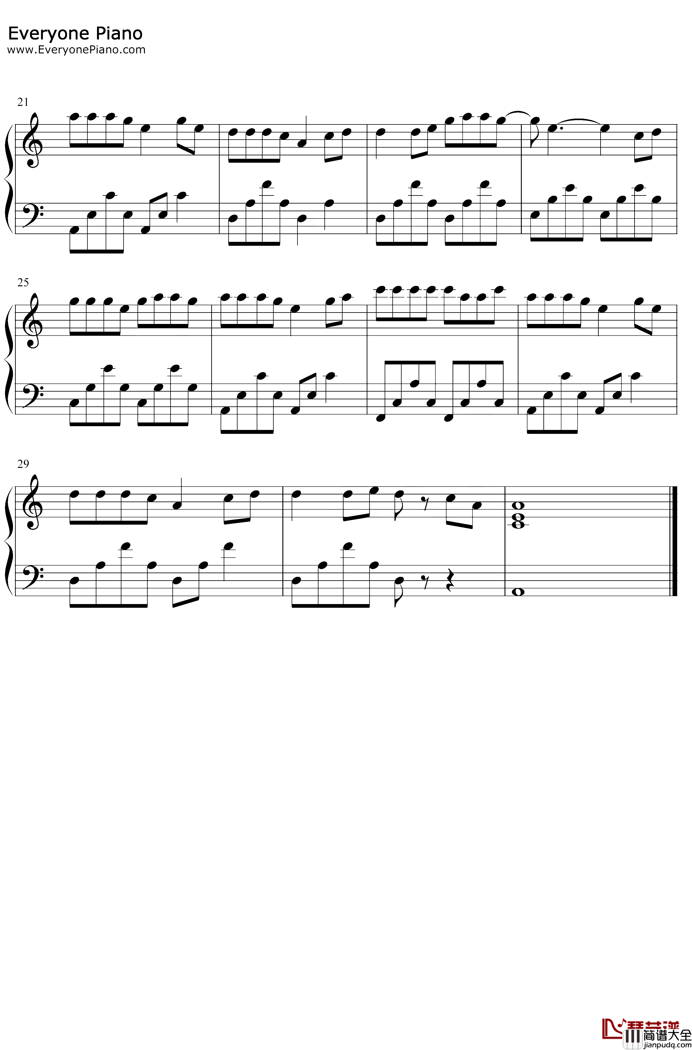 西海情歌钢琴谱_刀郎_C调简单版_抖音热歌