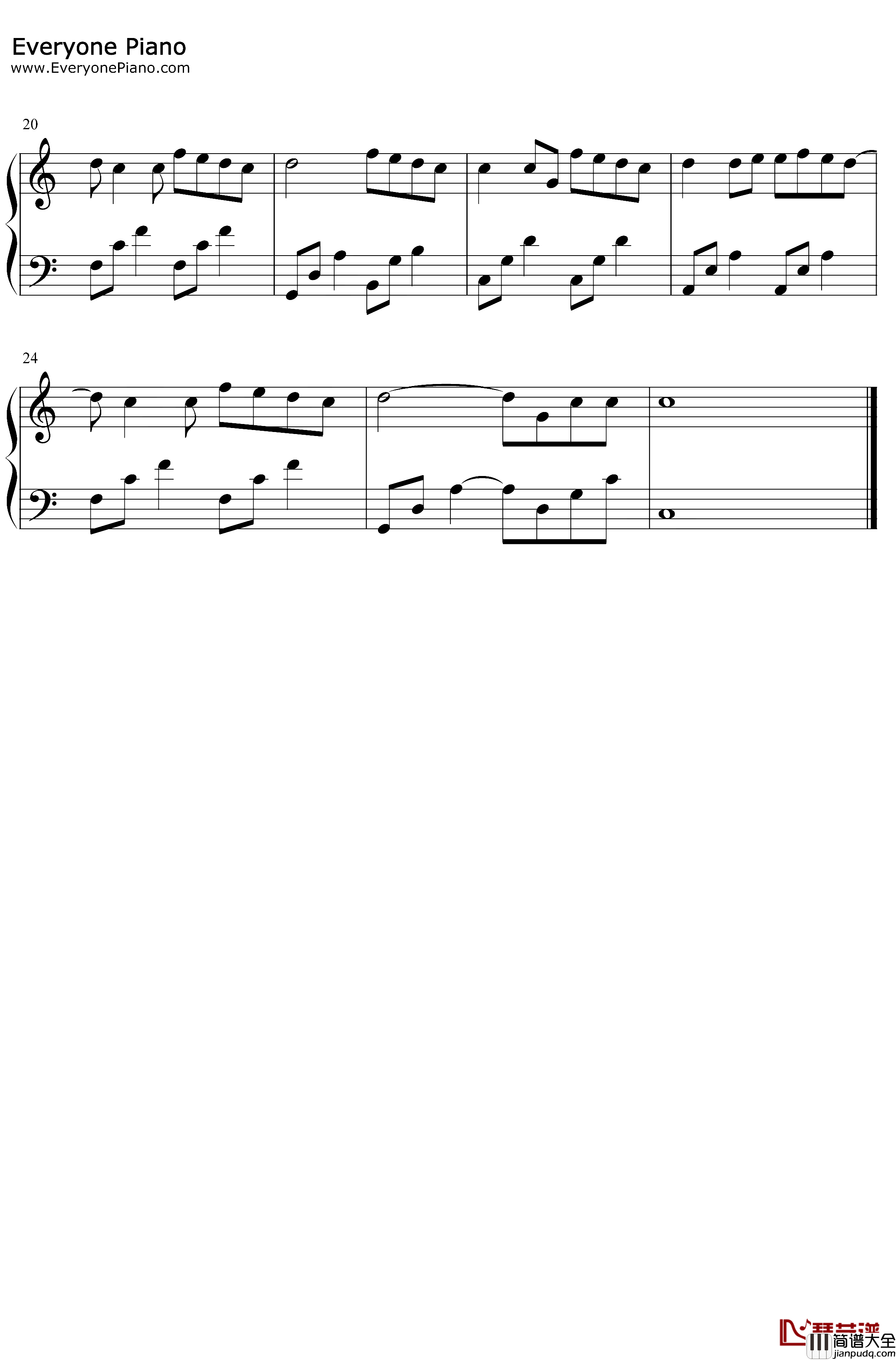 六月的雨钢琴谱_胡歌_C调简单版