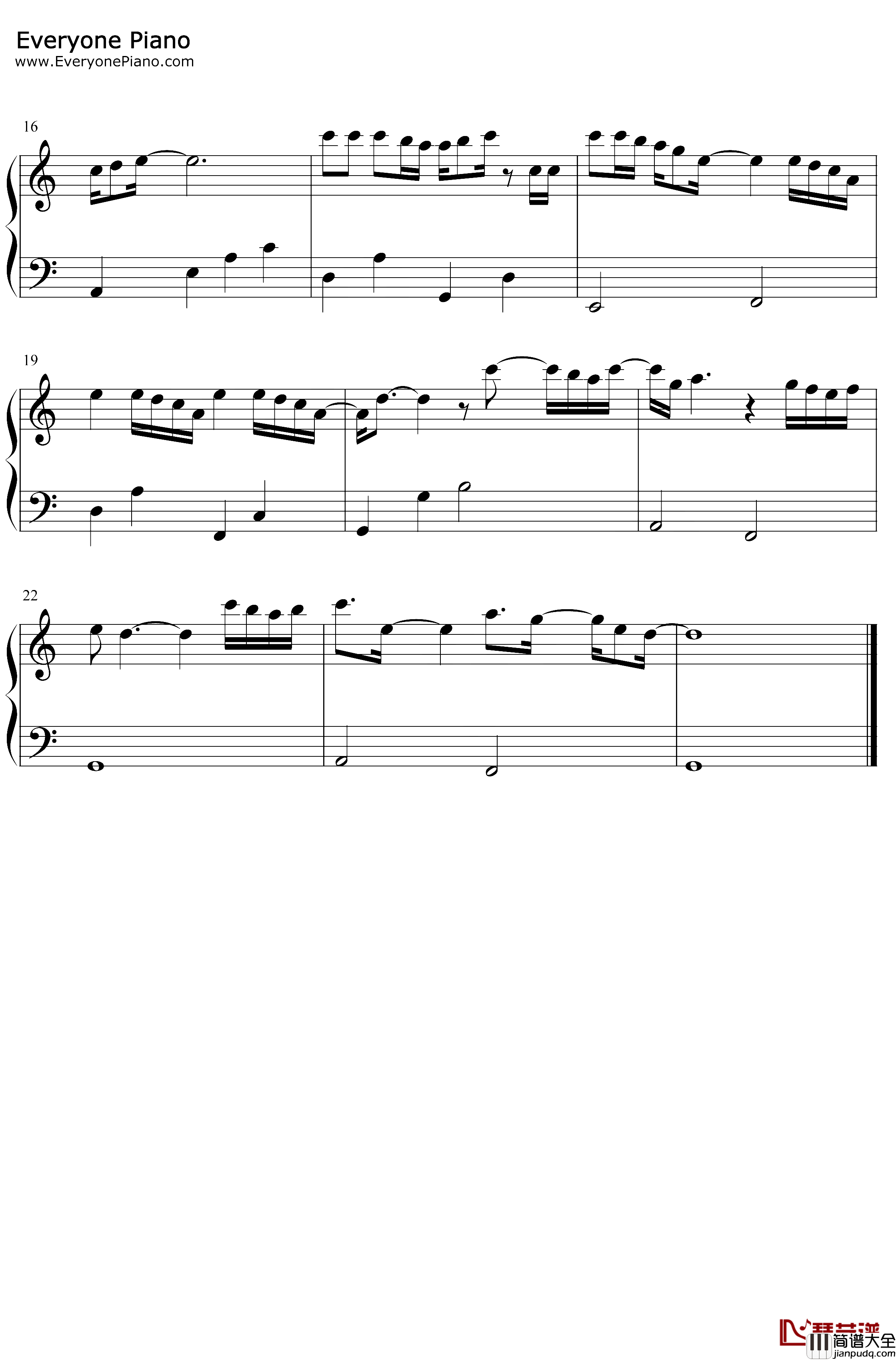 偏爱钢琴谱_张芸京_C调简单版