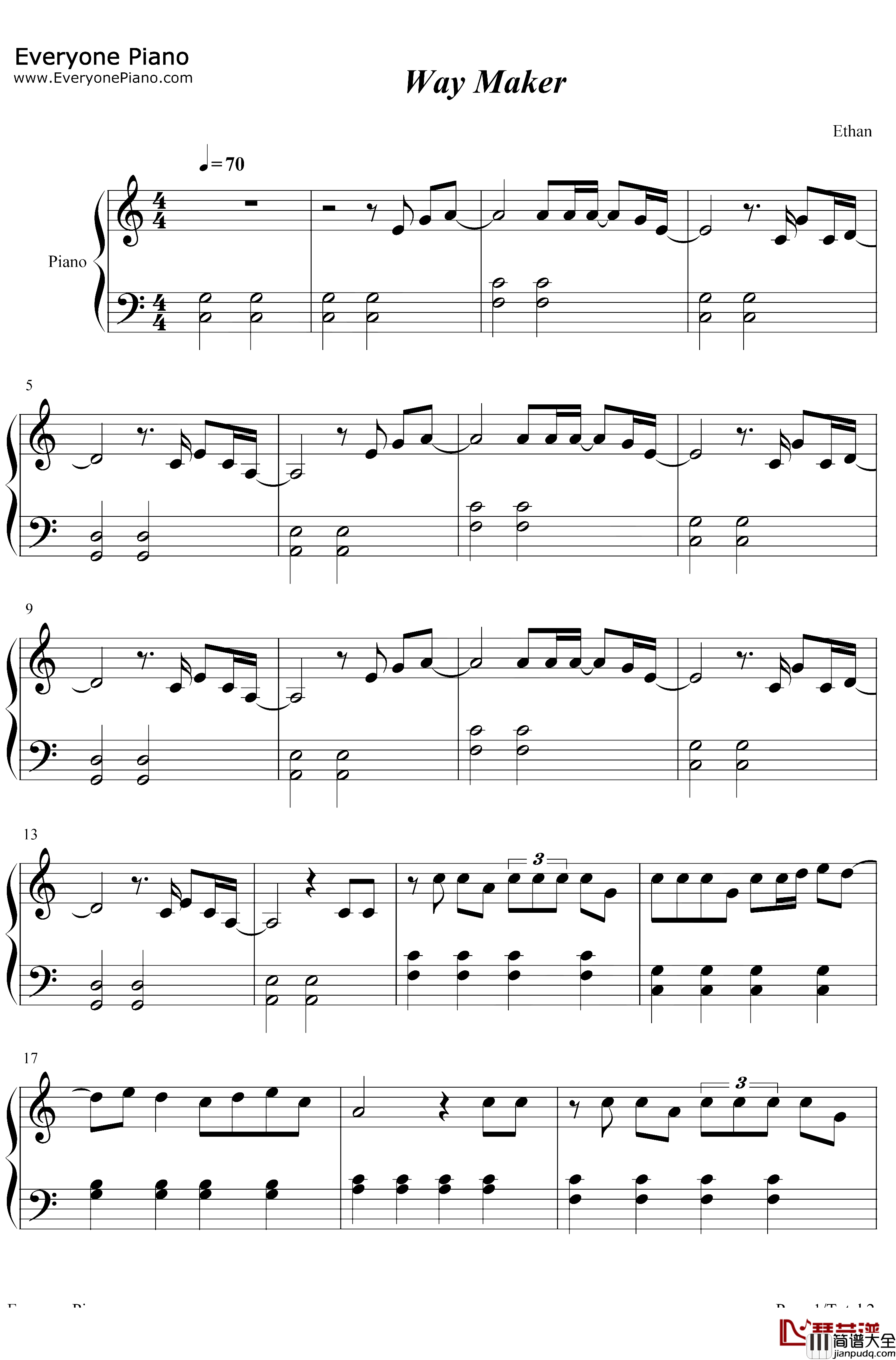 Way_Maker钢琴谱_Sinach