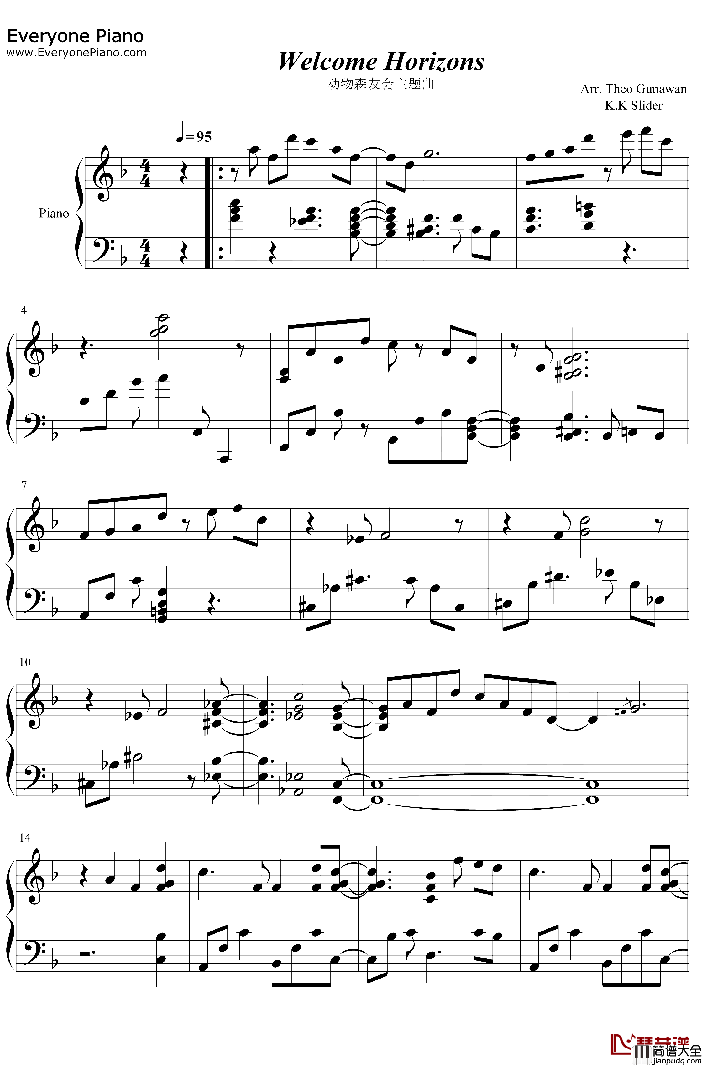 Welcome_Horizons钢琴谱_Nintendo_Sound_Team_集合啦动物森友会主题曲