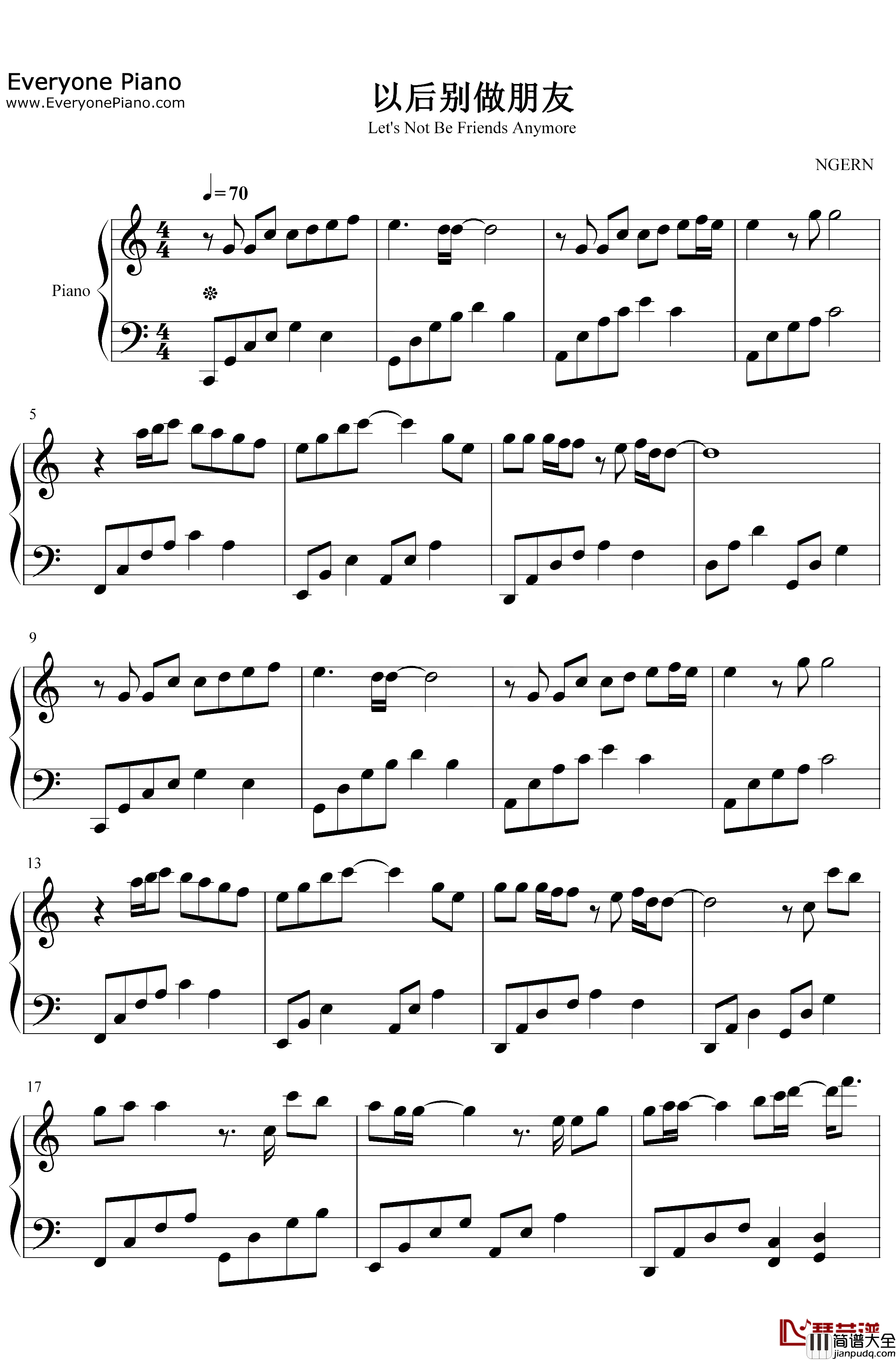 以后别做朋友钢琴谱_周兴哲_C调简单版