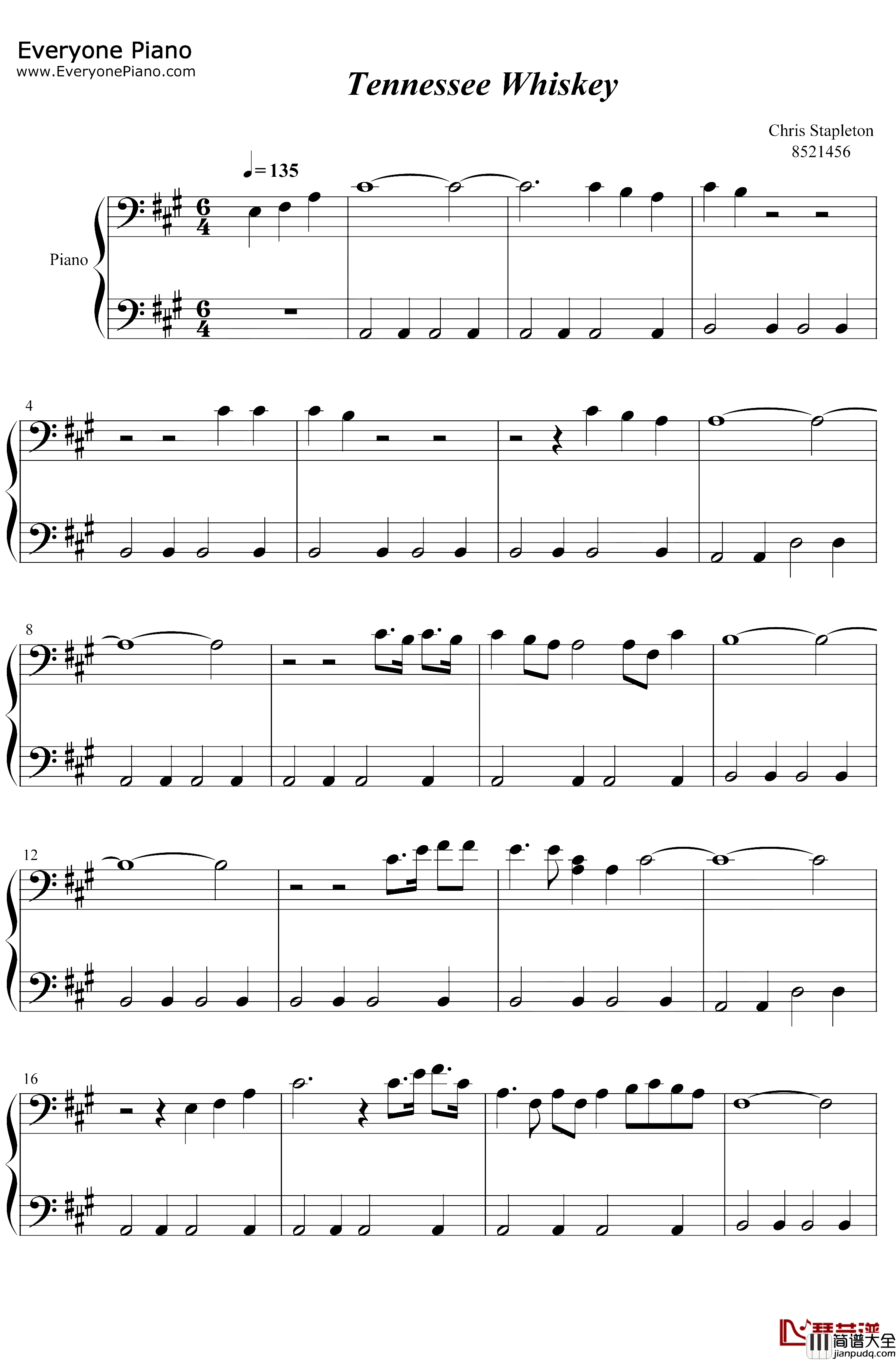 Tennessee_Whiskey钢琴谱_Chris_Stapleton