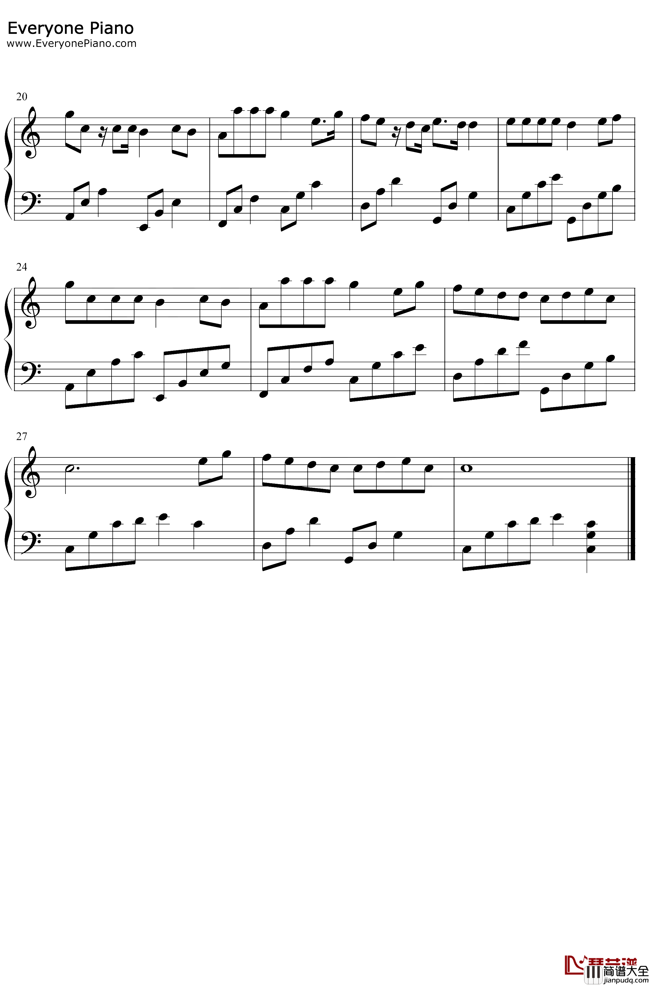 我很想爱他钢琴谱_林俊杰Twins_C调简单版