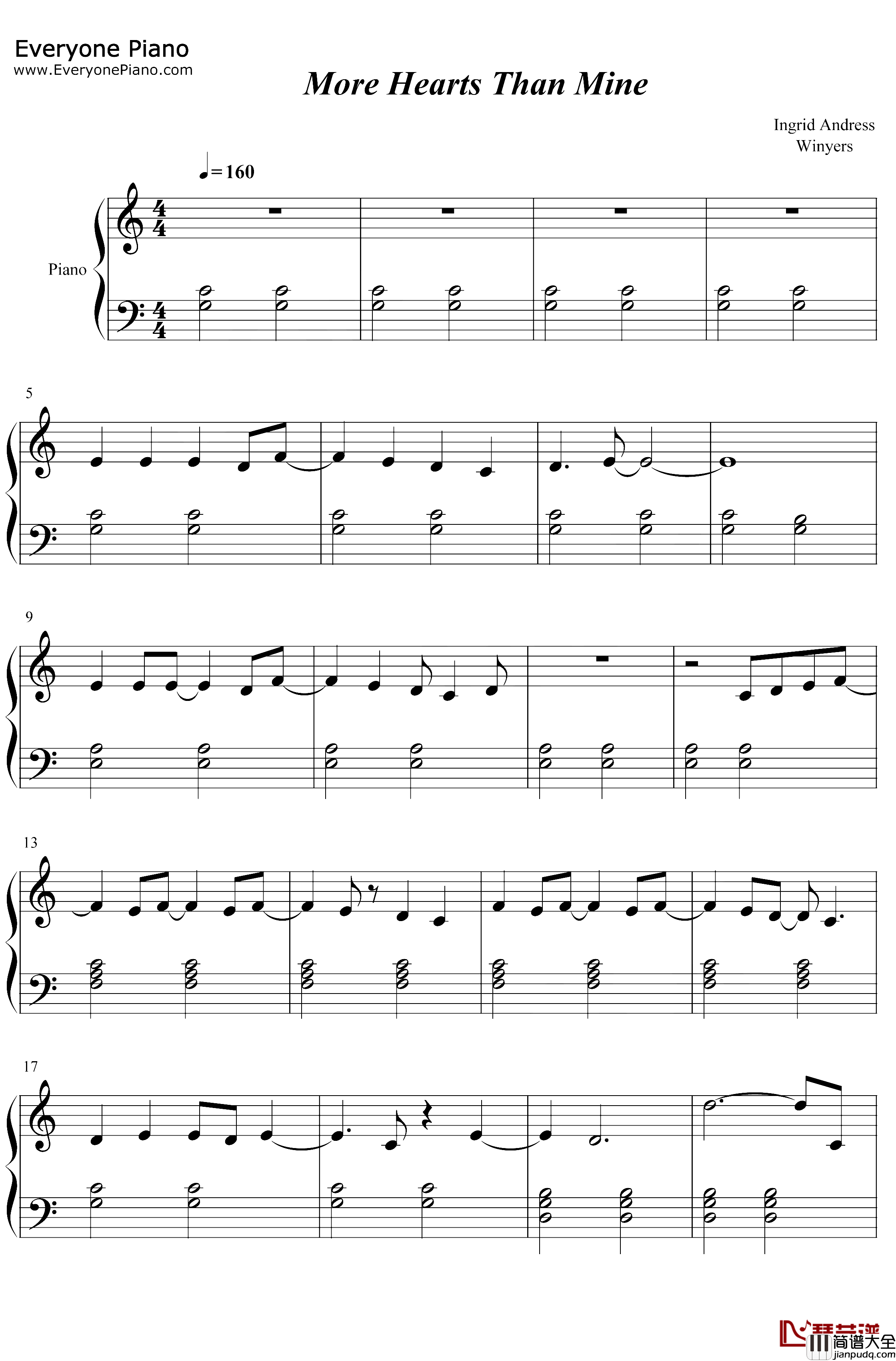More_Hearts_Than_Mine钢琴谱_IngridAndress_IngridAndress