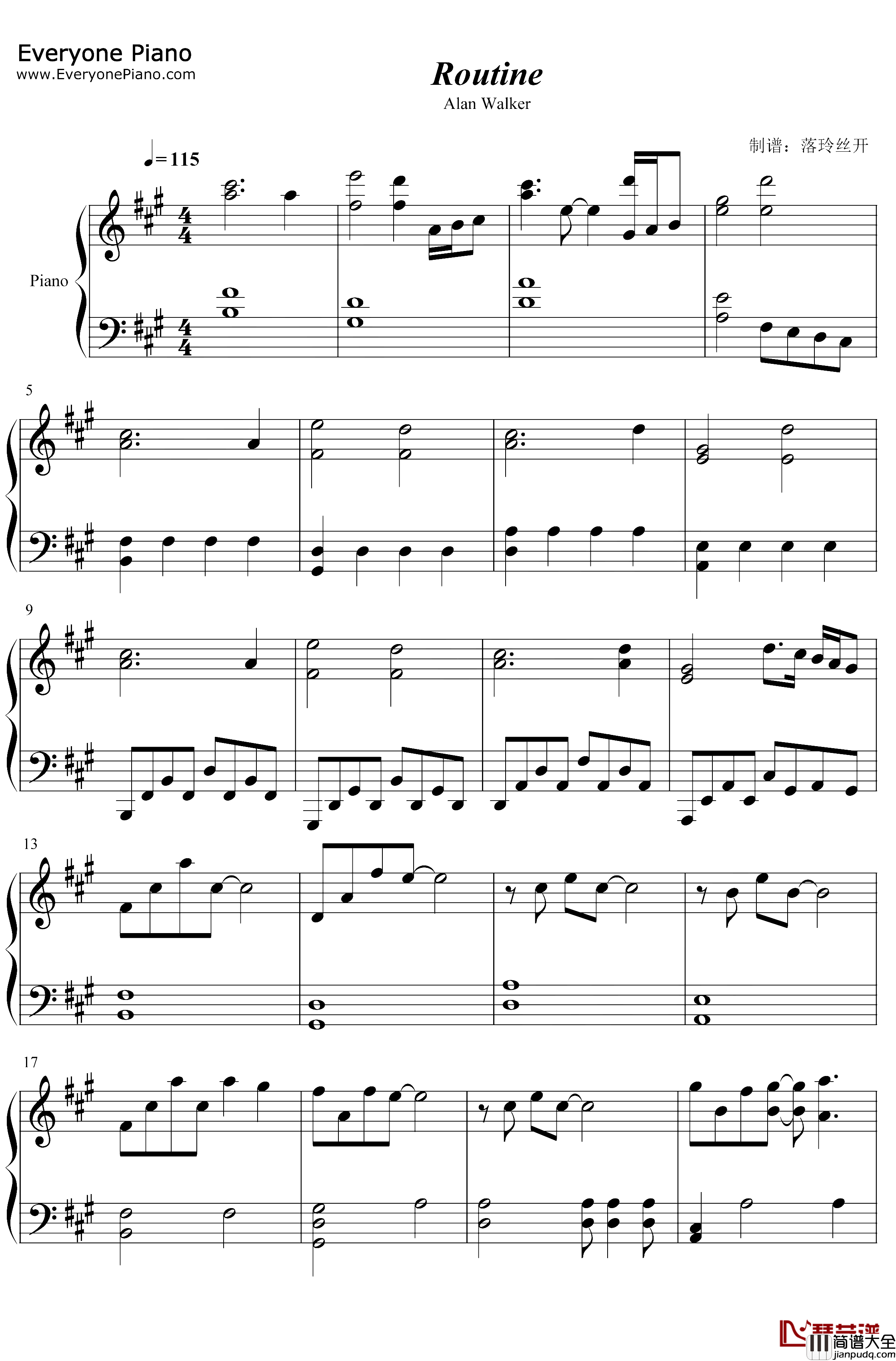 Routine钢琴谱_AlanWalker_AlanWalker