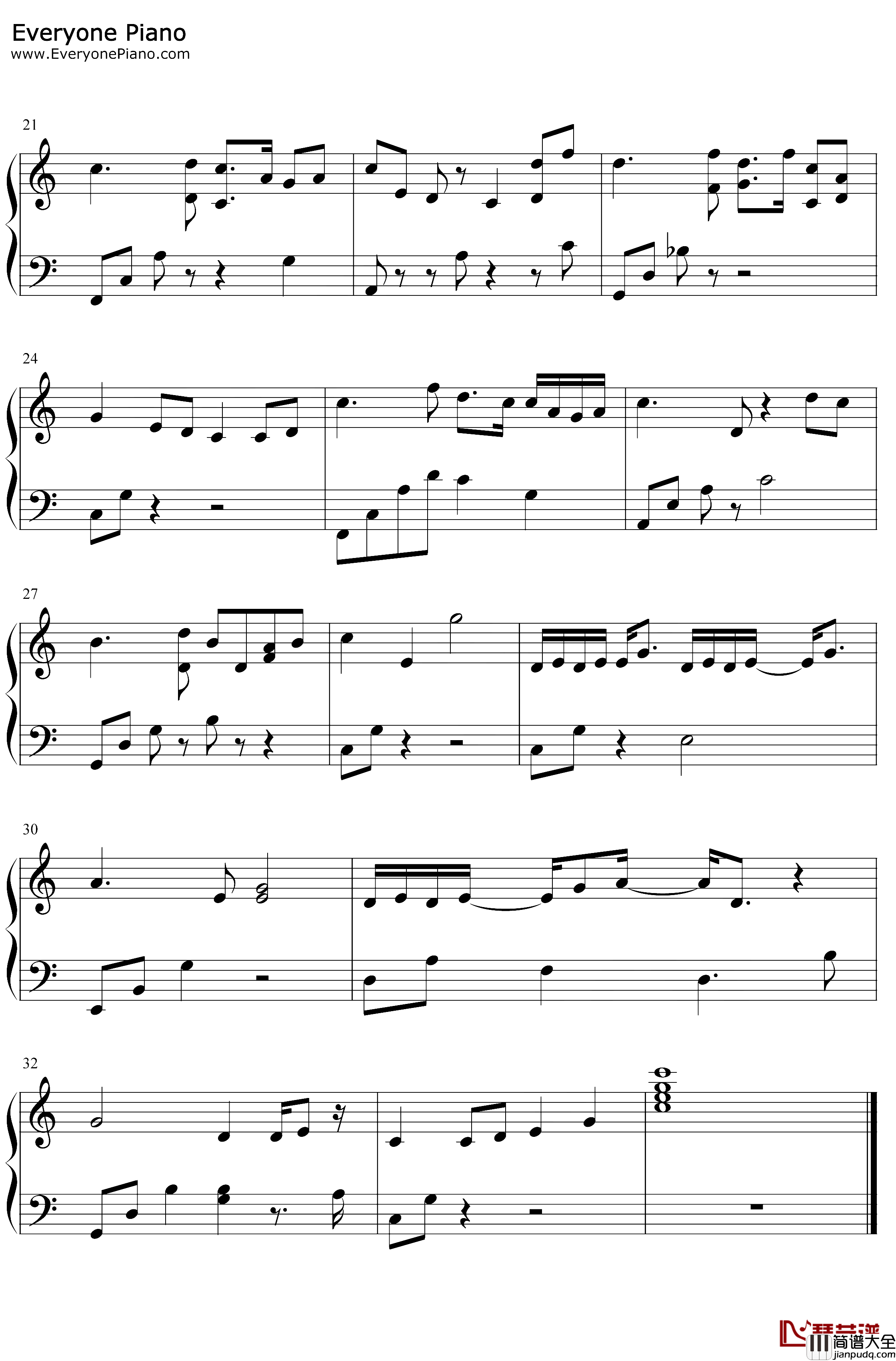 第三十八年夏至钢琴谱_河图_C调简单版_爱而不得的催泪情歌