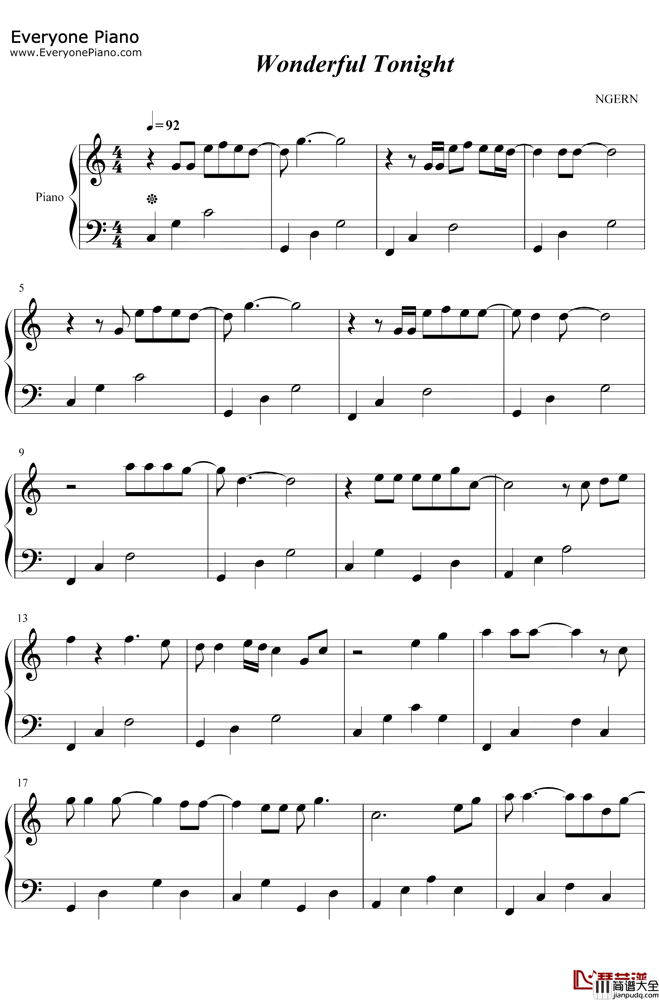 Wonderful_Tonight钢琴谱_EricClapton_C调简单版_迷人之夜