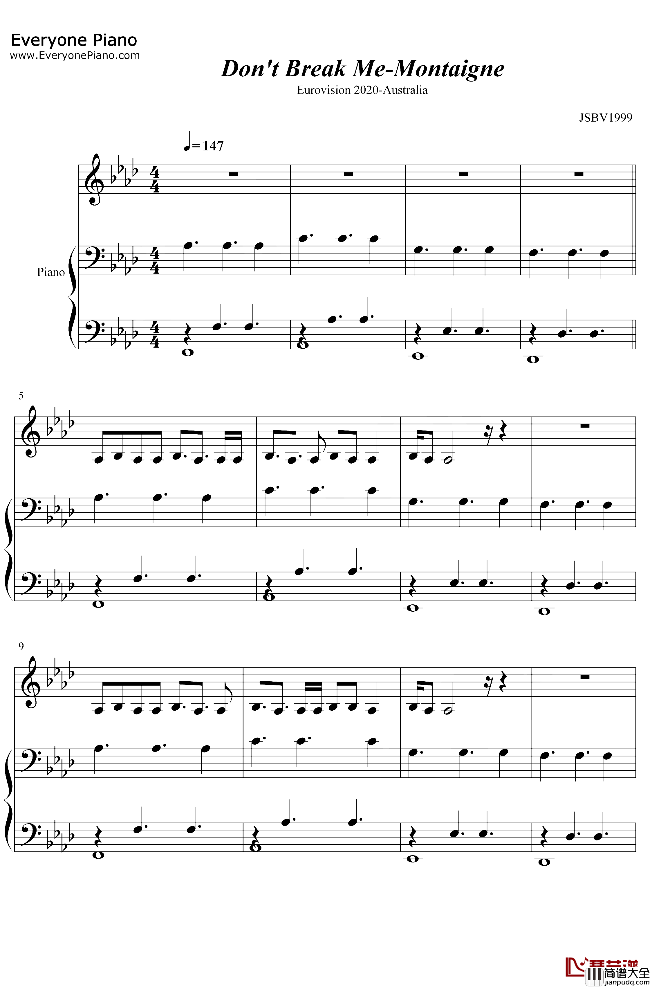 Dont_Break_Me钢琴谱_Montaigne_2020年欧洲歌唱大赛