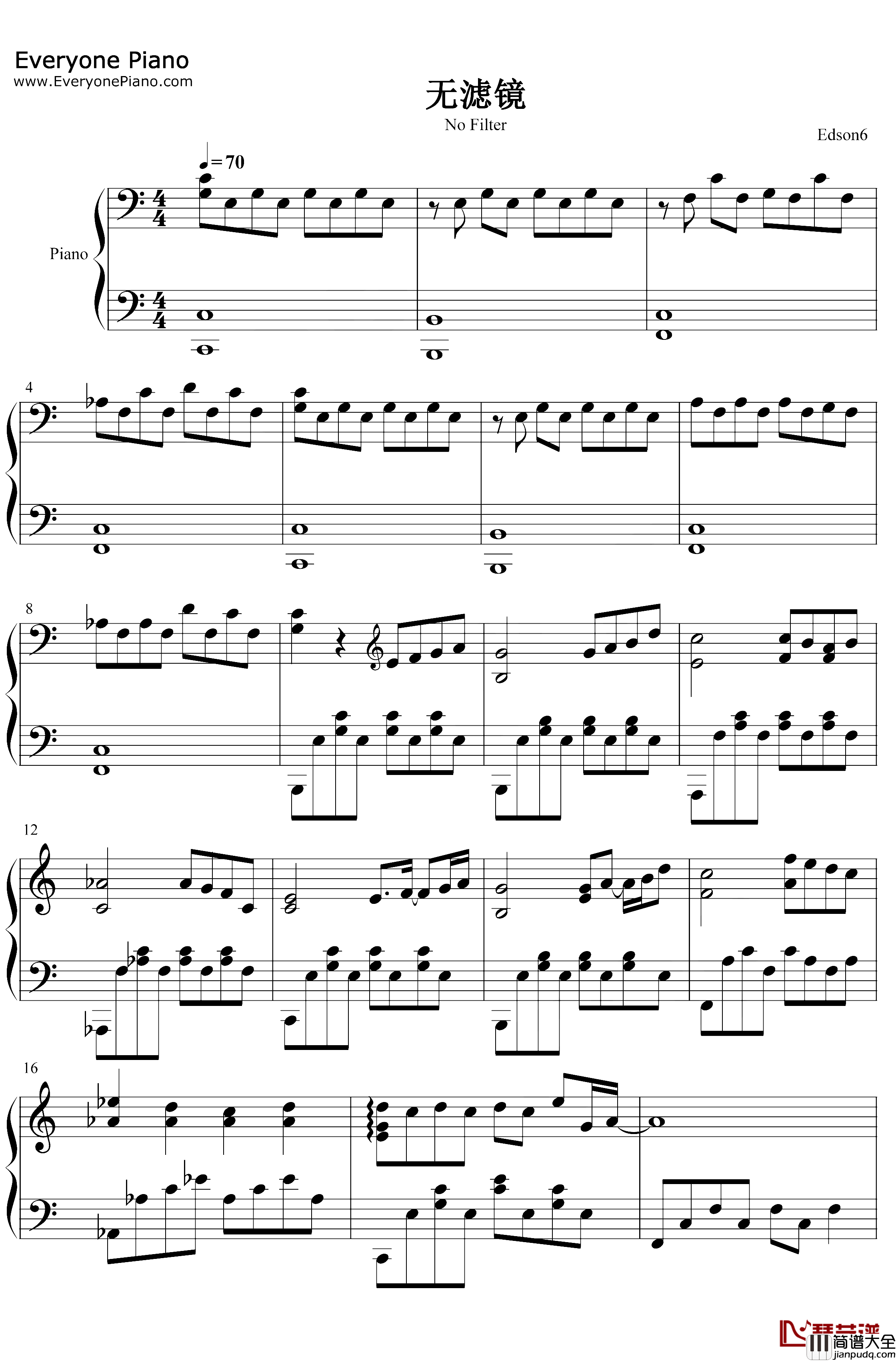 无滤镜钢琴谱_林俊杰藤原浩_林俊杰藤原浩跨界合作时尚单曲