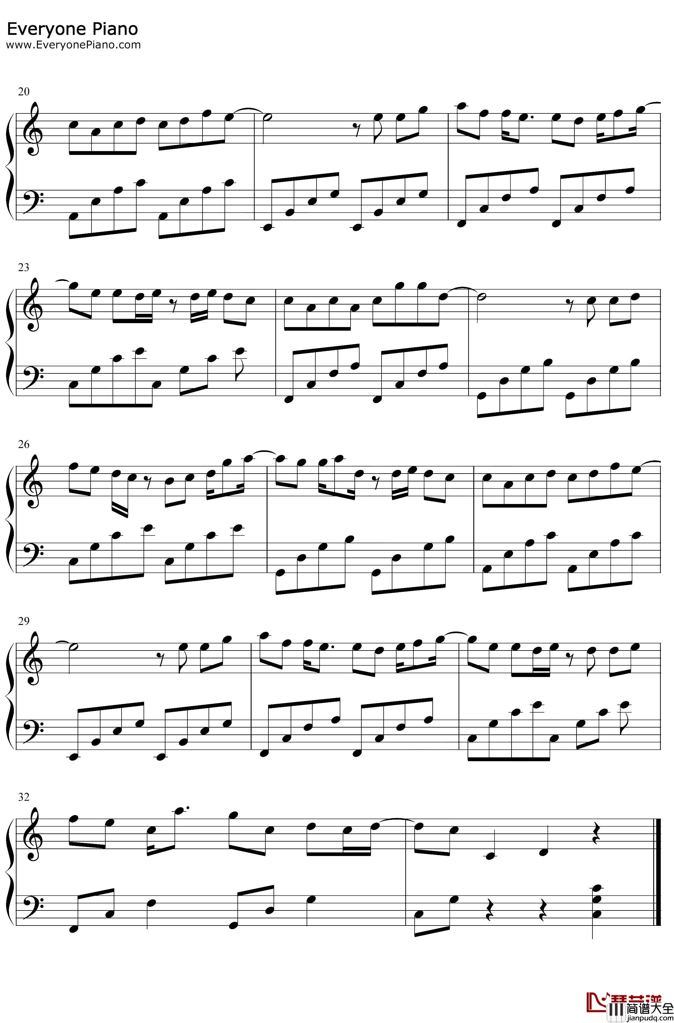 我爱你不问归期钢琴谱_白小白_C调简单版_走过半生才懂得风景都不及你