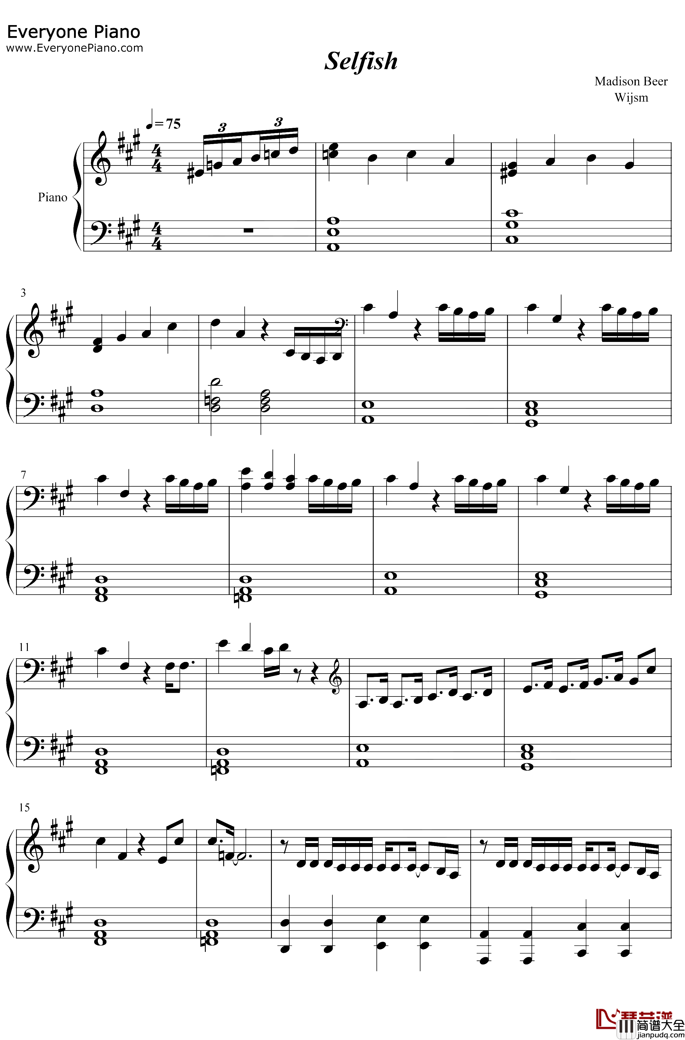 Selfish钢琴谱_Madison_Beer