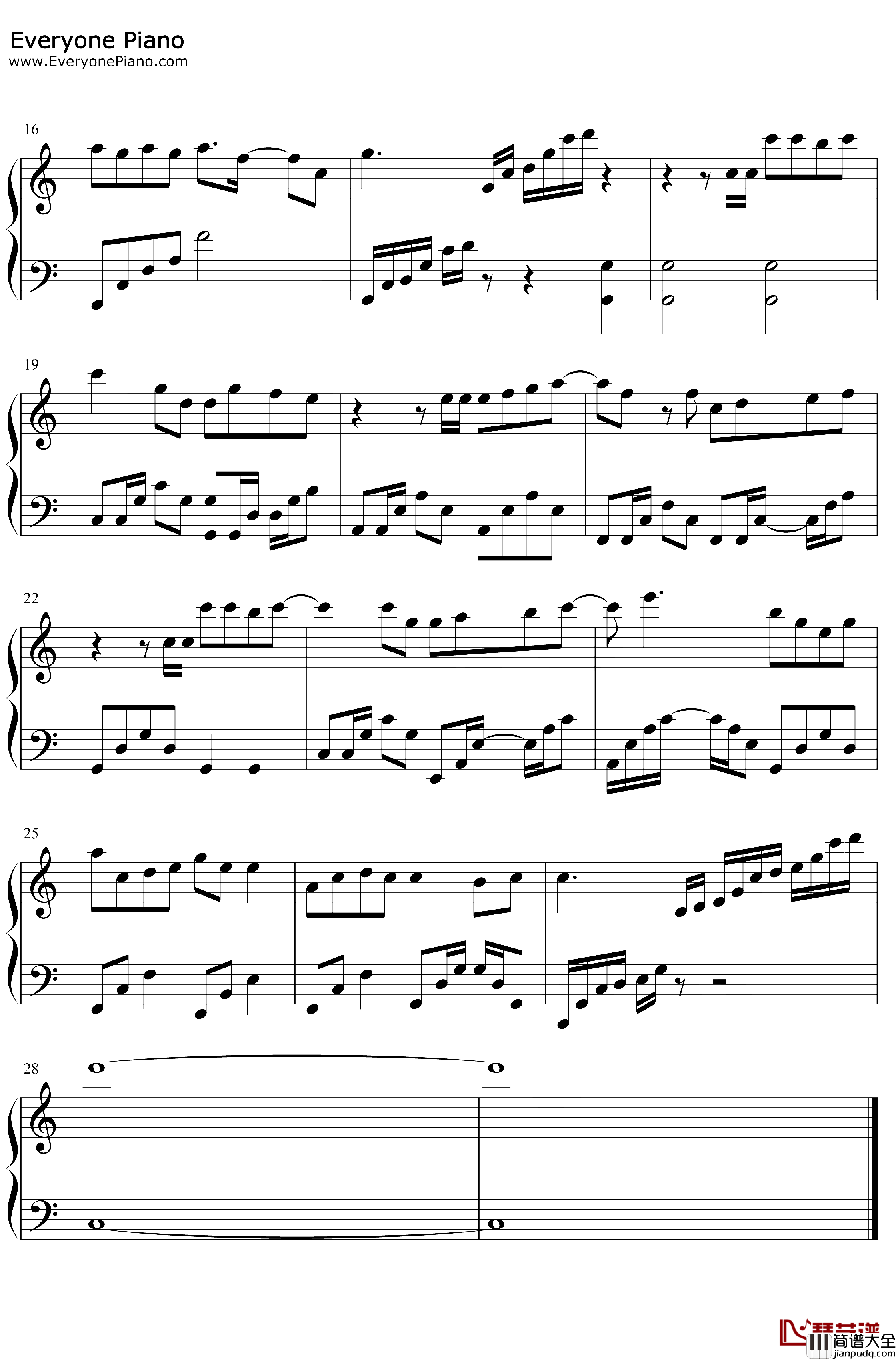 空山新雨后钢琴谱_音阙诗听_C调简单版