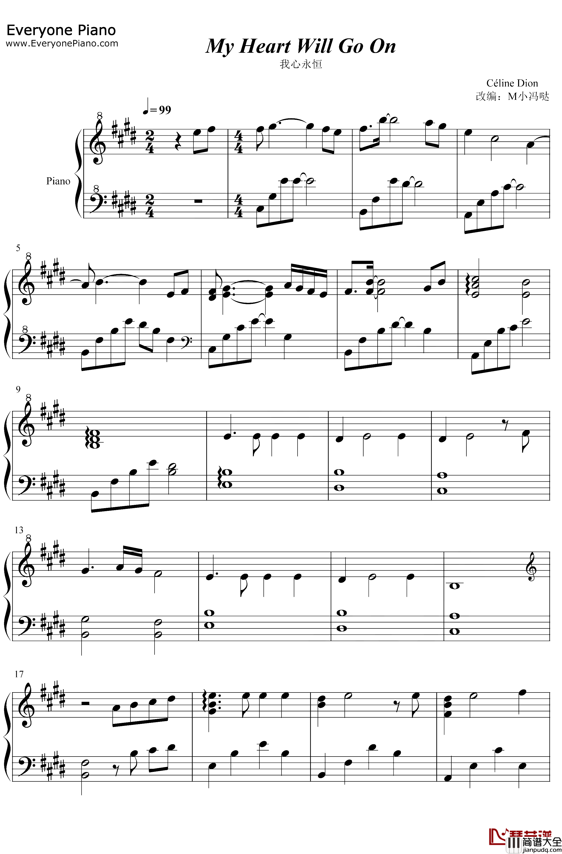 My_Heart_Wil_Go_On钢琴谱_Celine_Dion_改编版_我心永恒