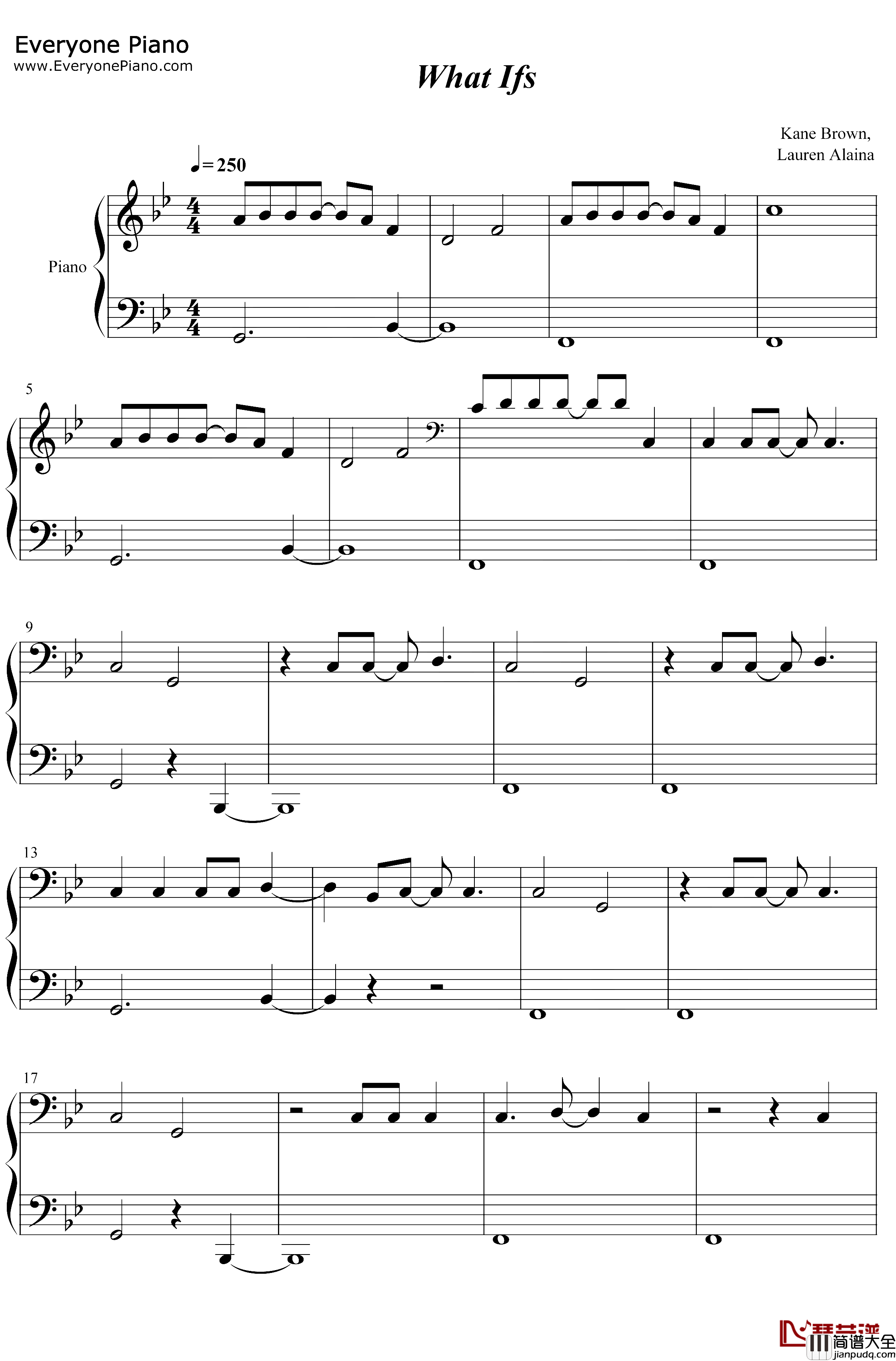WhatIfs钢琴谱_KaneBrownLaurenAlaina