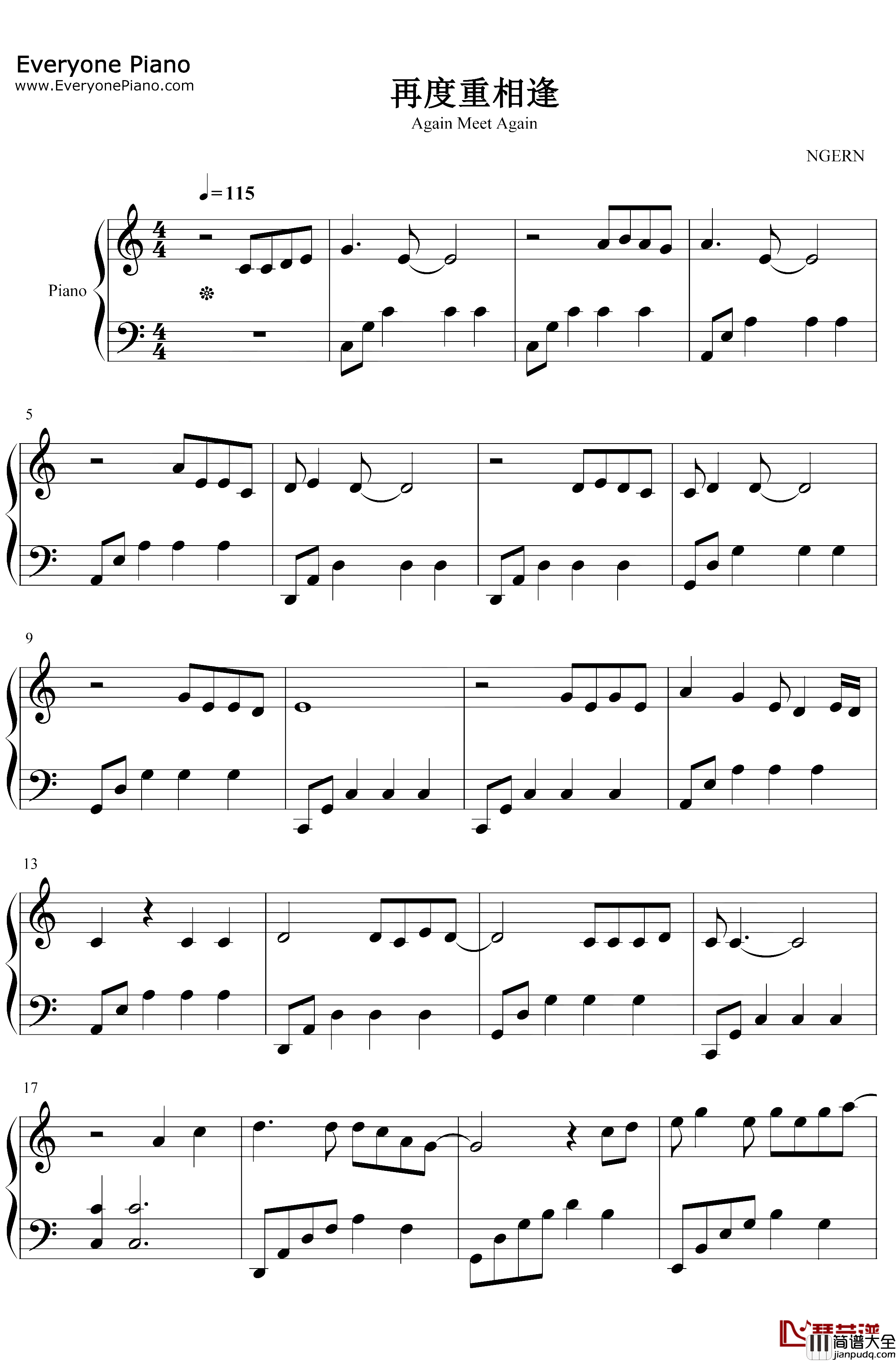 再度重相逢钢琴谱_伍佰_C调简单版_经典老歌百听不厌