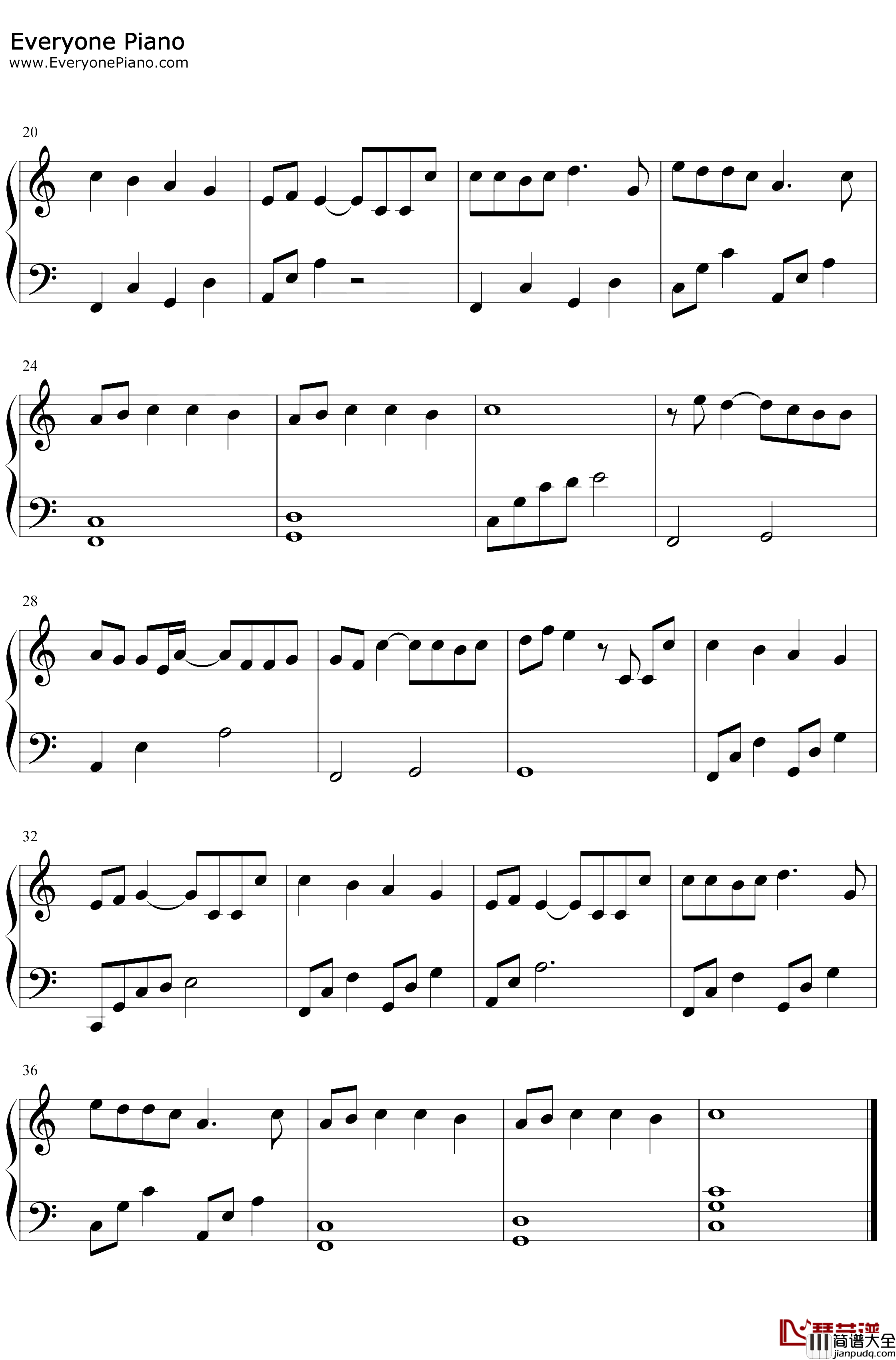 你瞒我瞒钢琴谱_陈柏宇_C调简单版