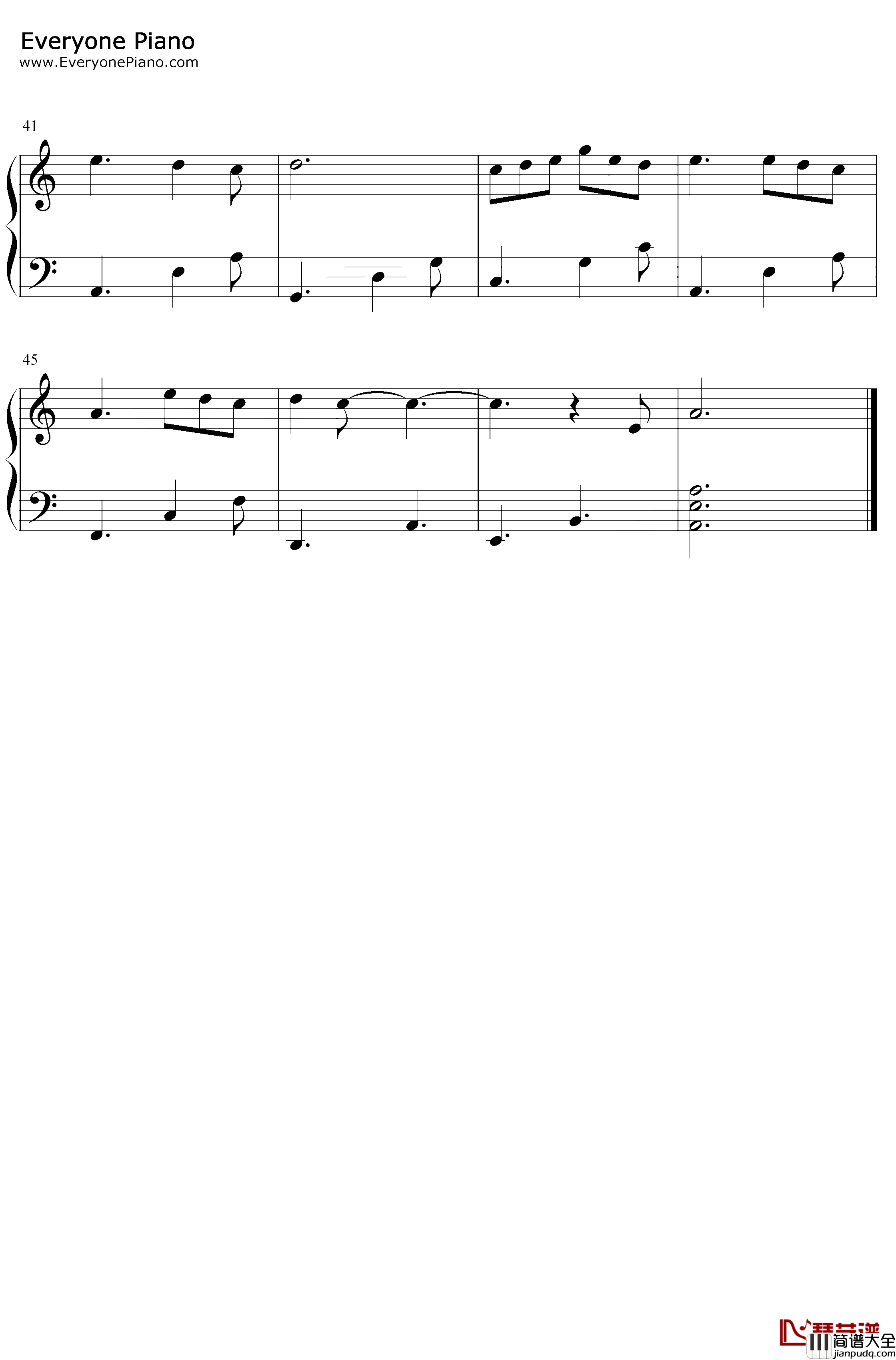 传闻钢琴谱_霍尊_C调简单版_传闻中的陈芊芊片尾曲